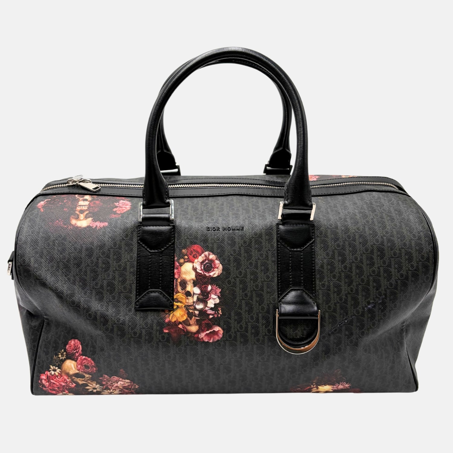 DIOR Homme Black Monogram Skull Floral Duffel