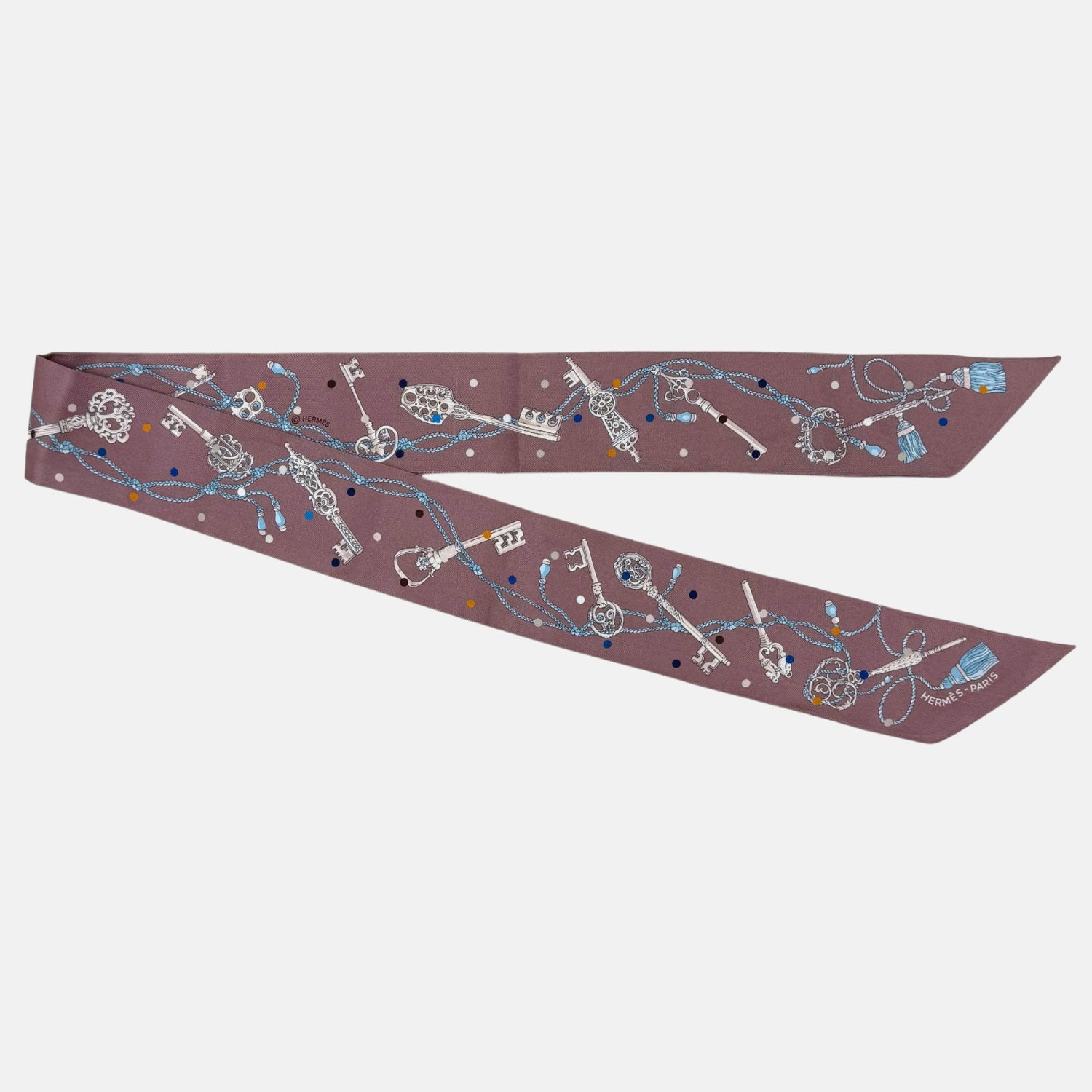 Twilly Scarf Keys & Charms Motif Purple Silk