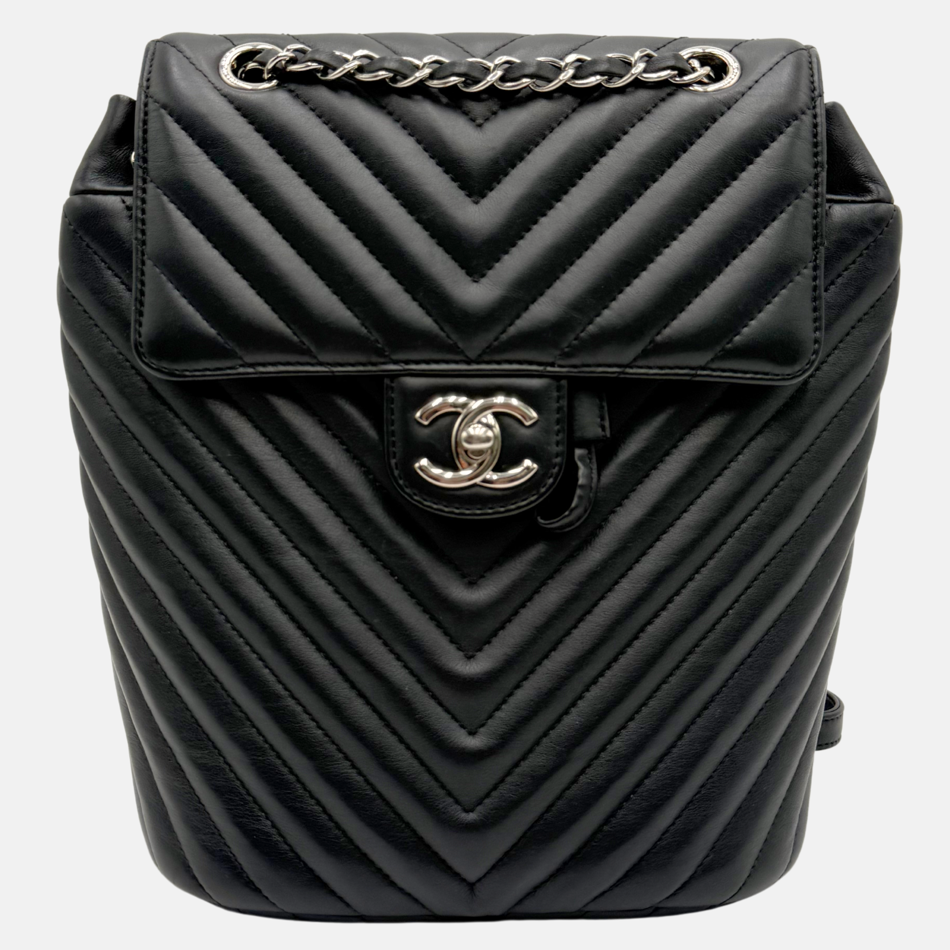 chanel backpack leather CHANEL Urban Spirit Backpack Black Chevron Leather
