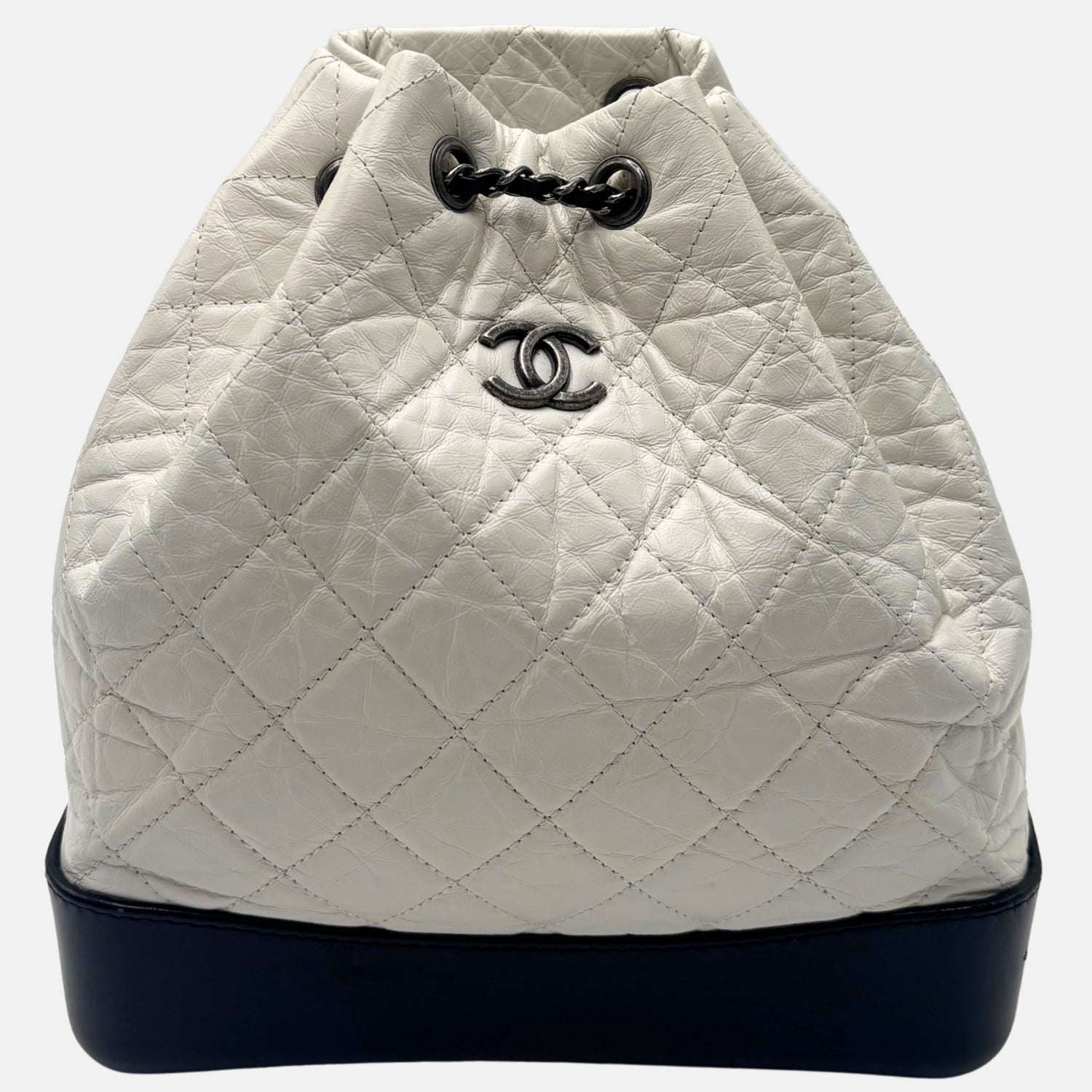 Gabrielle Drawstring Bag White Black Quilted Leather