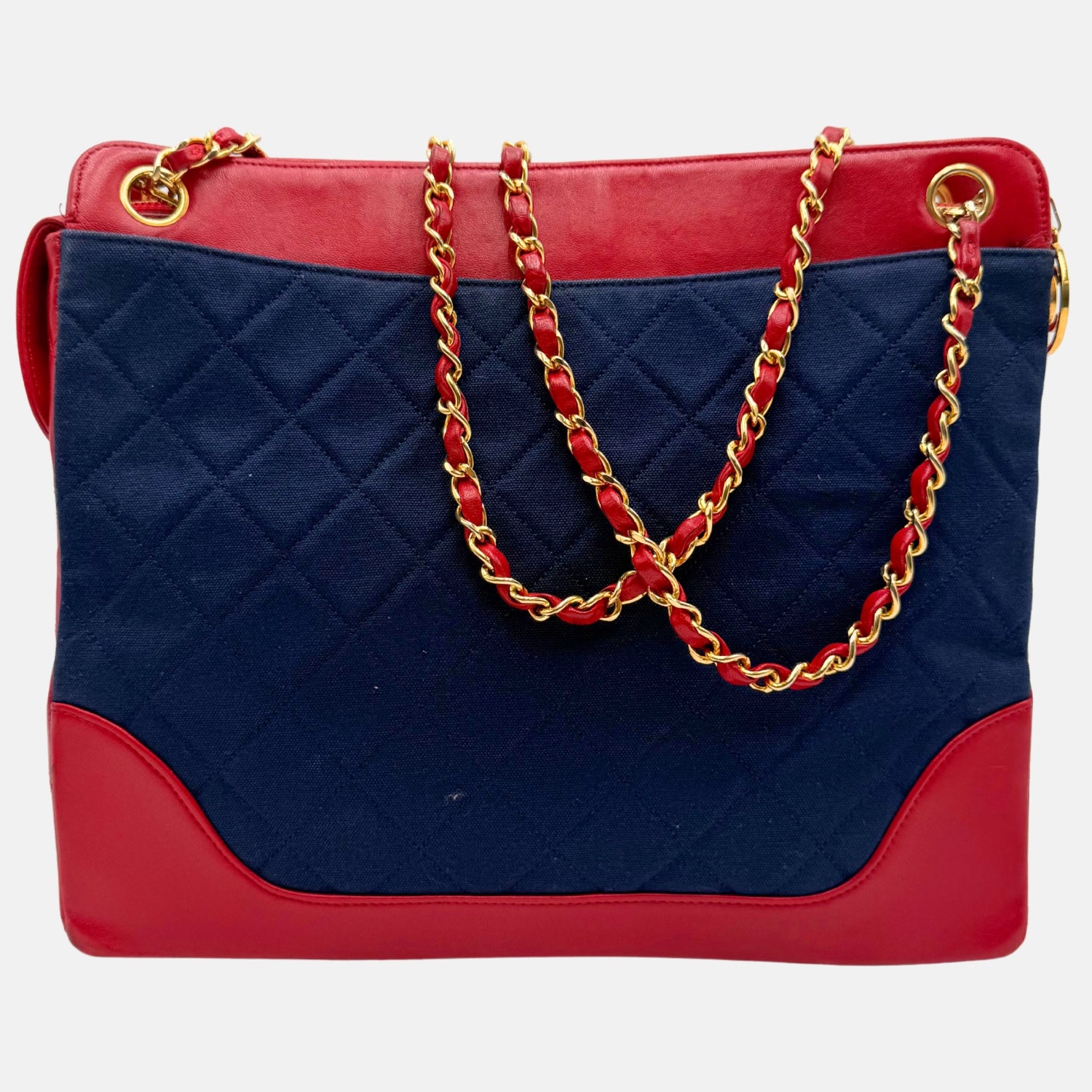 Tote Navy Velour and Red Leather Vintage