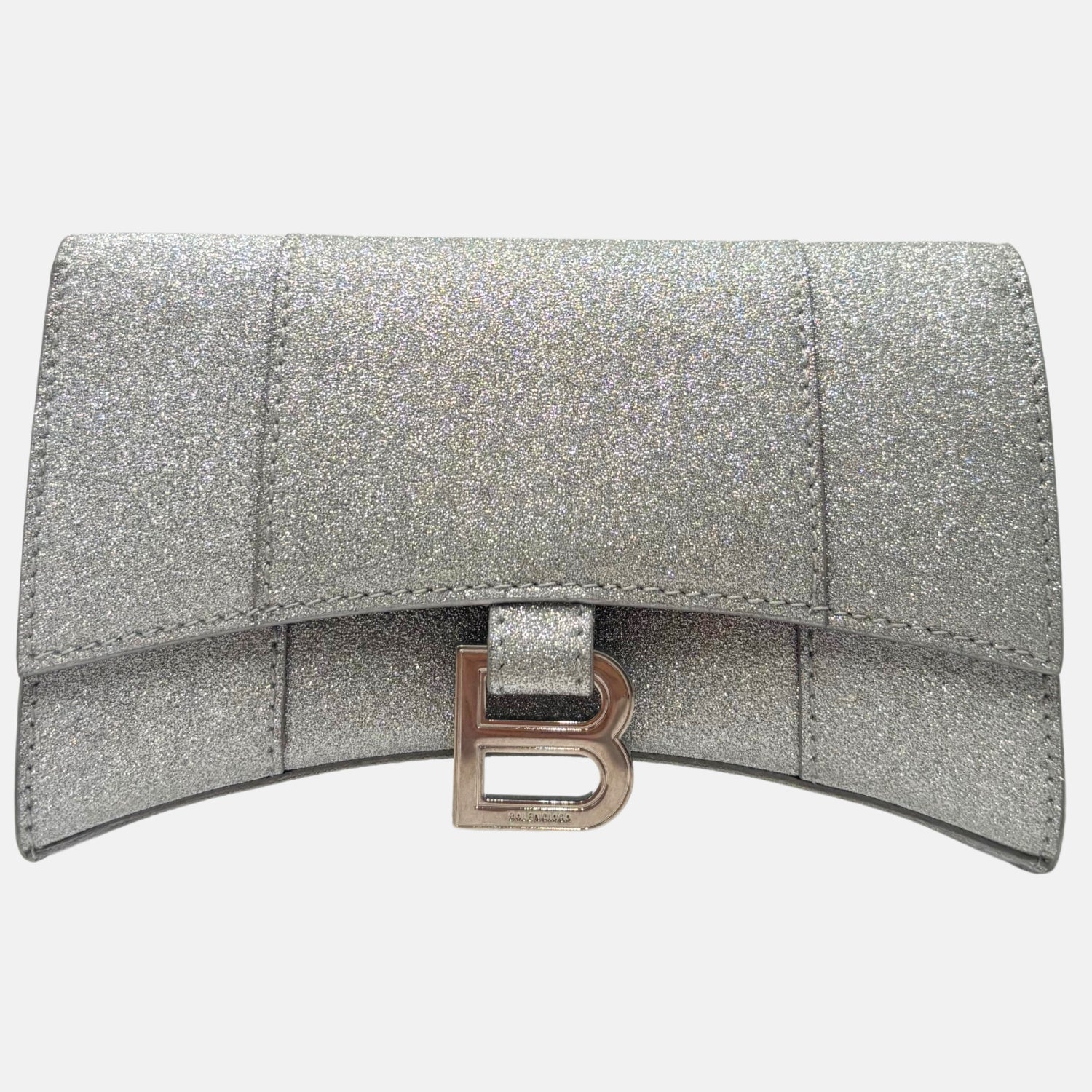 Hourglass Glitter Bag Silver Glitter Leather
