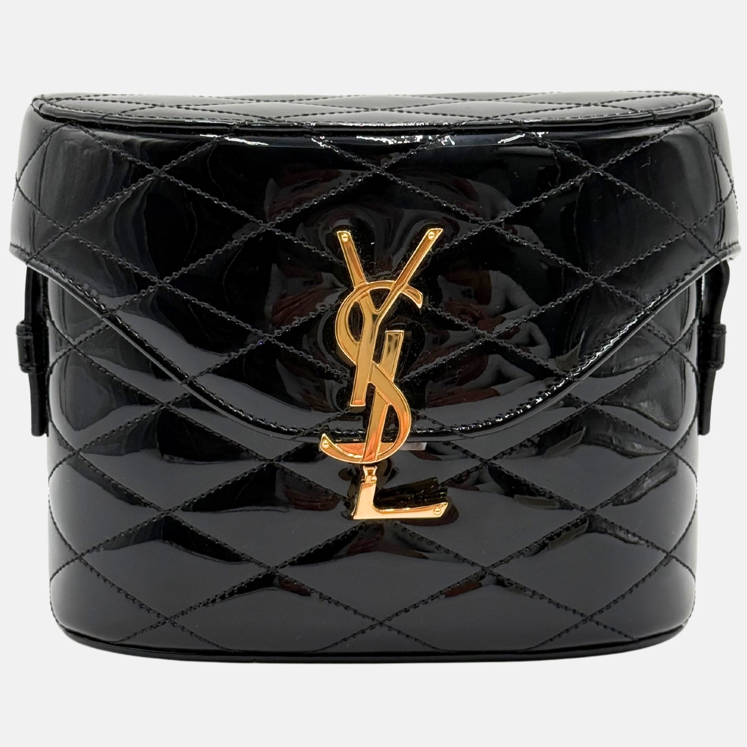June Box Bag Black Patent Quilted Leather