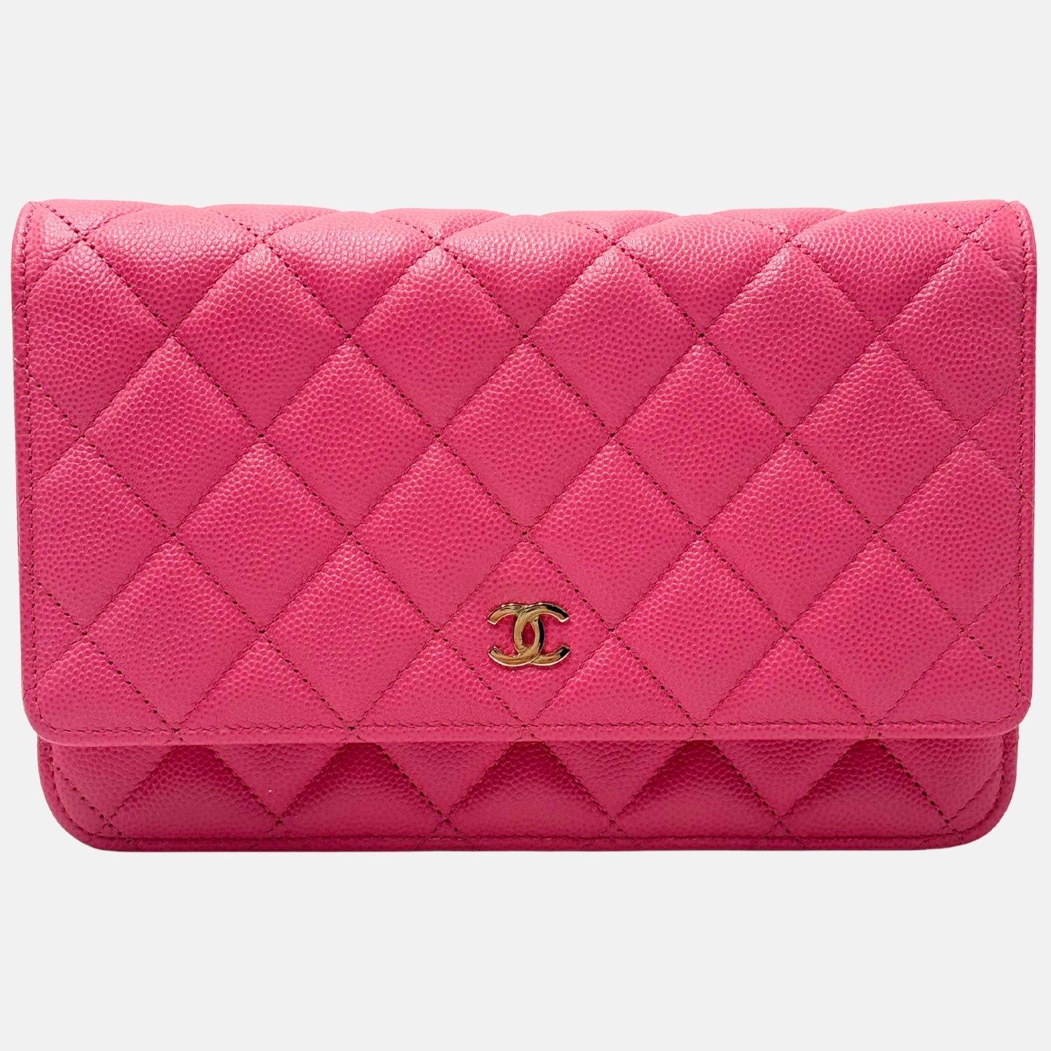 Classic Wallet on Chain Pink Caviar Leather