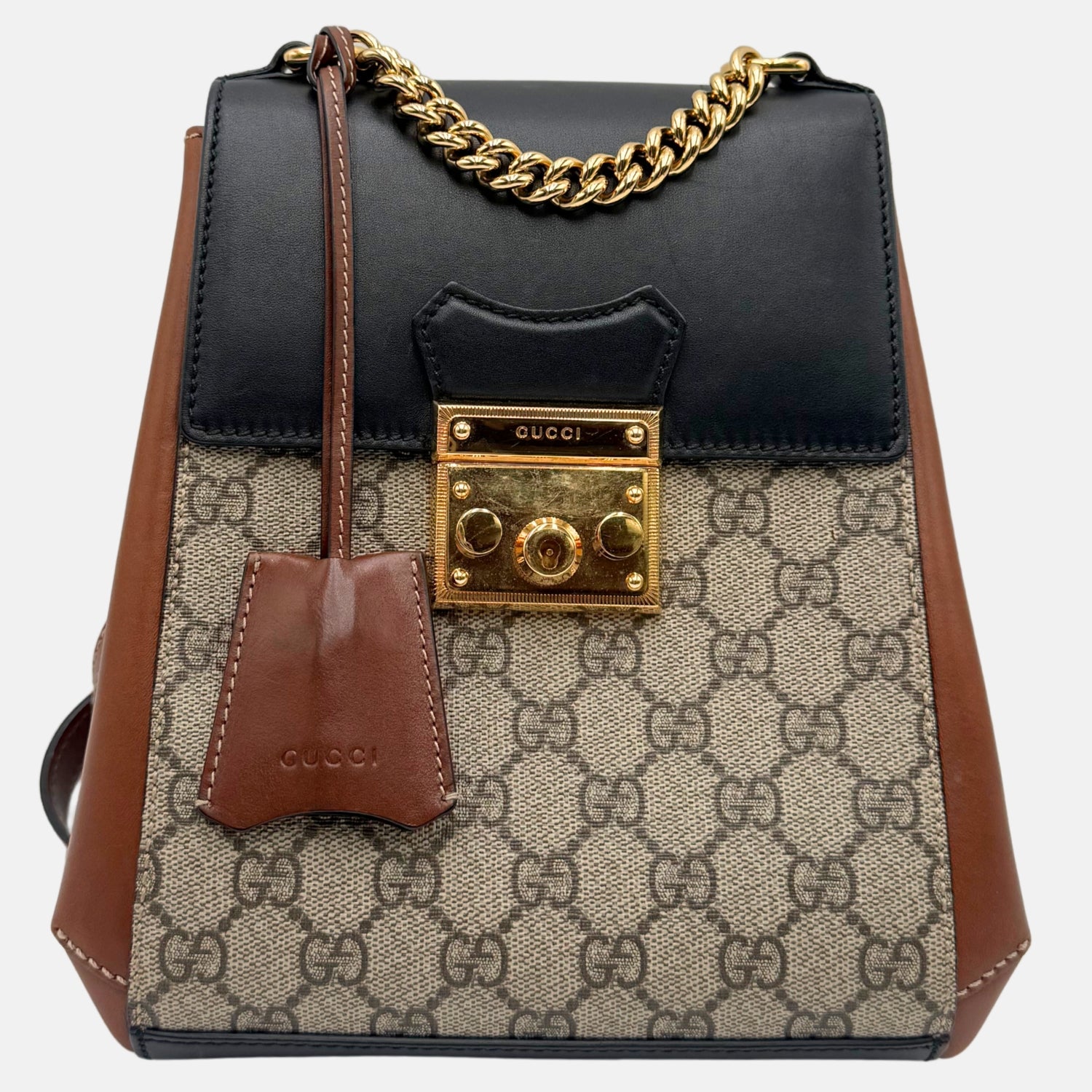 authentic leather gucci backpack GUCCI Padlock Backpack GG Supreme Monogram Calfskin Cuir Black