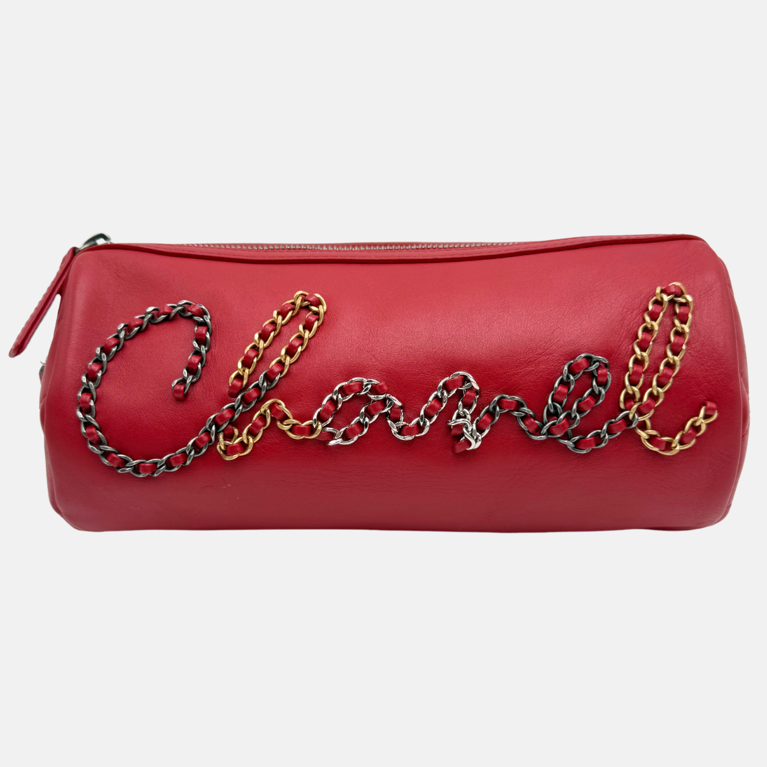 CHANEL Chain 20 Signature Bowling Bag Red Leather