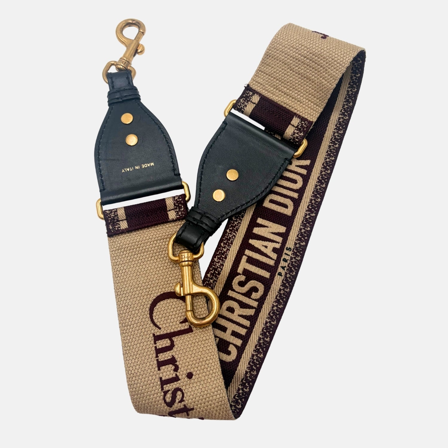 DIOR Shoulder Strap Beige and Burgundy Logo Jacquard