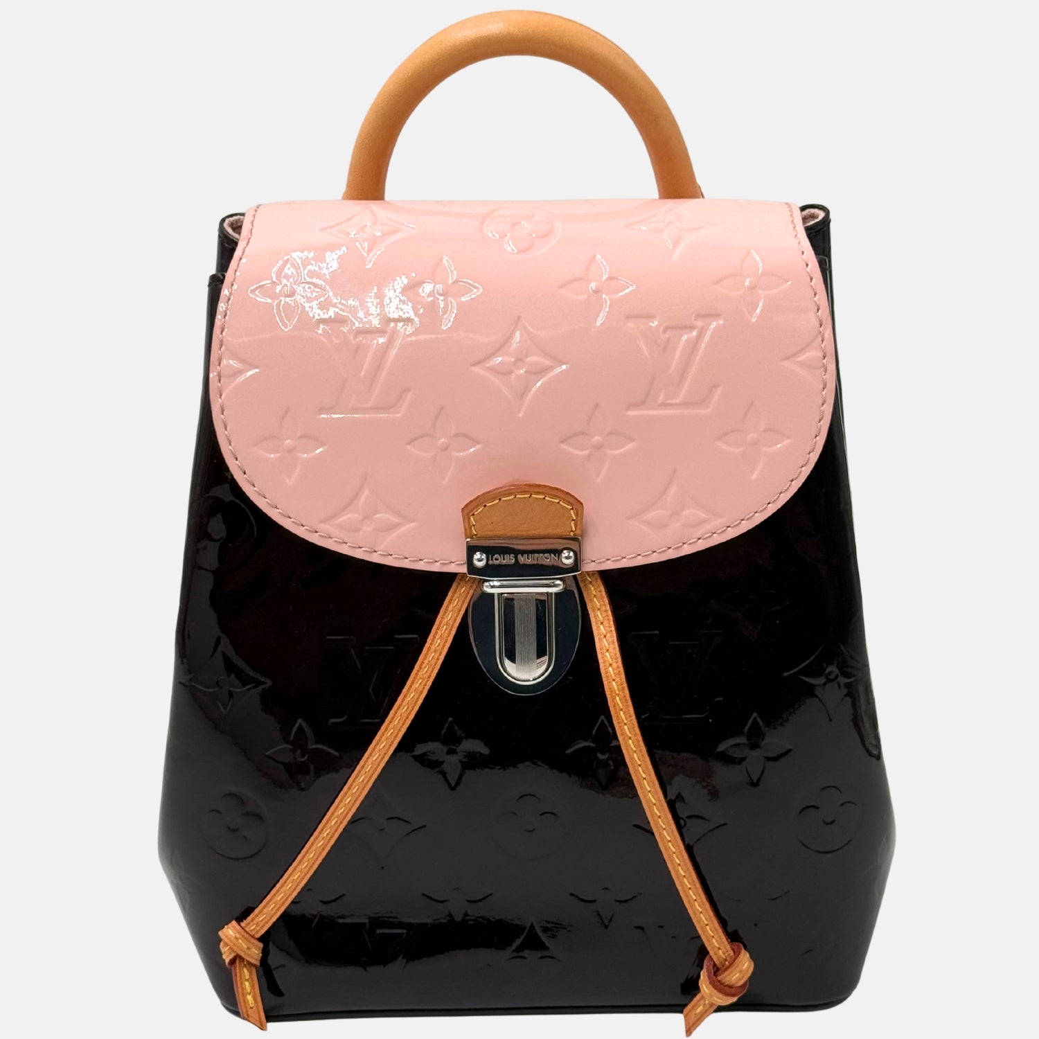 Backpack Rose Ballerine and Burgundy Vernis Monogram Montaigne Mini