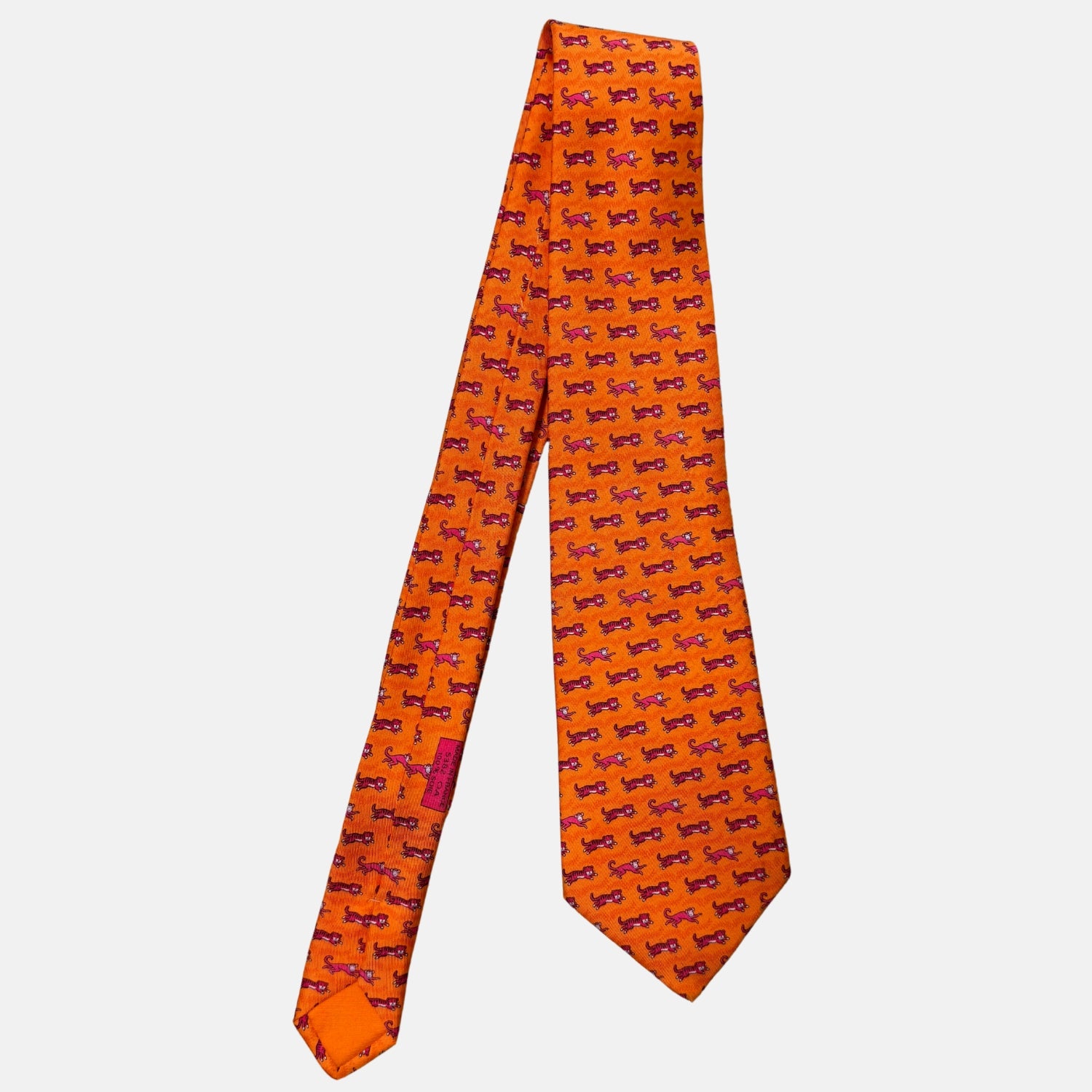 Tie Orange Silk Monkey and Tiger Print