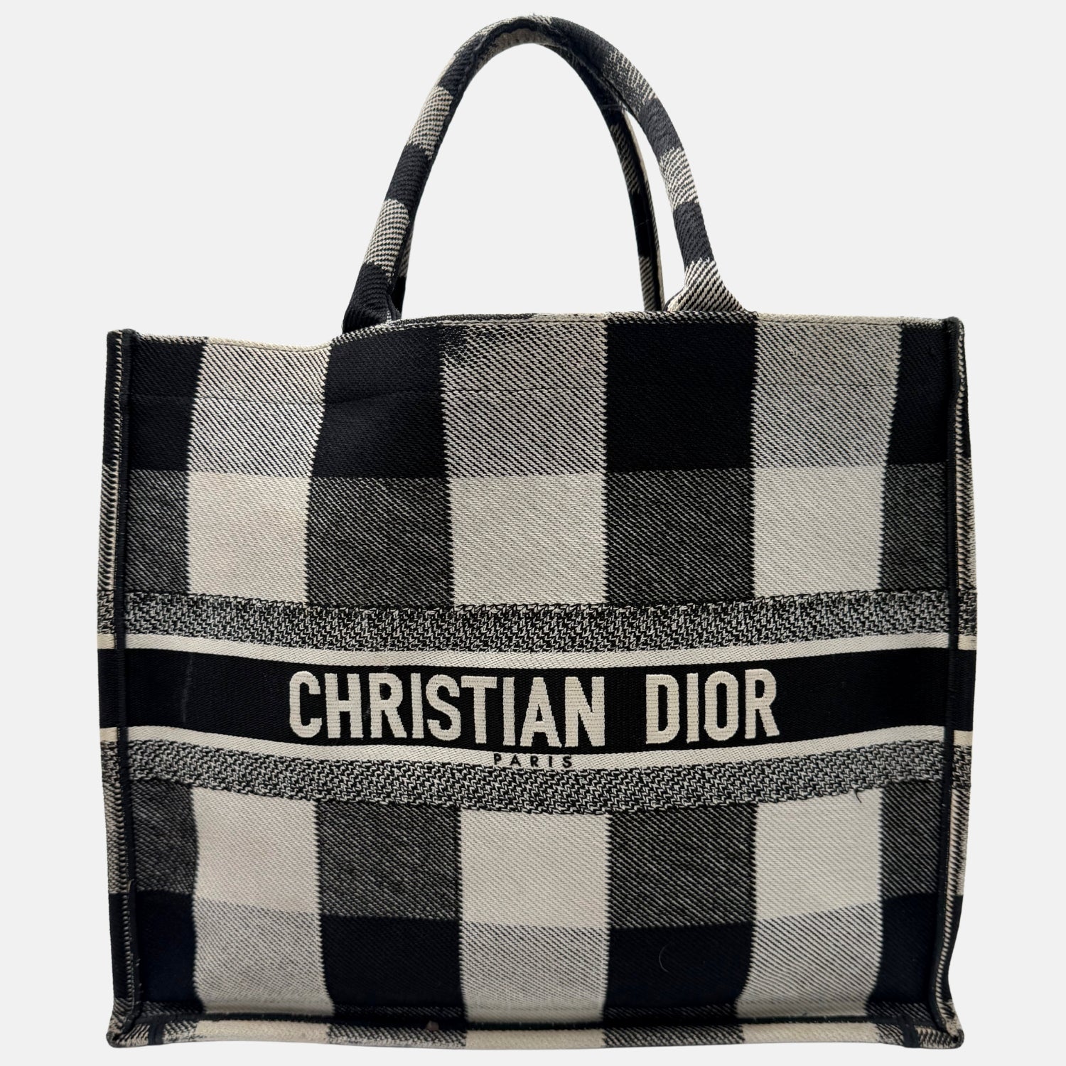 Book Tote Large Black and White Check Canvas