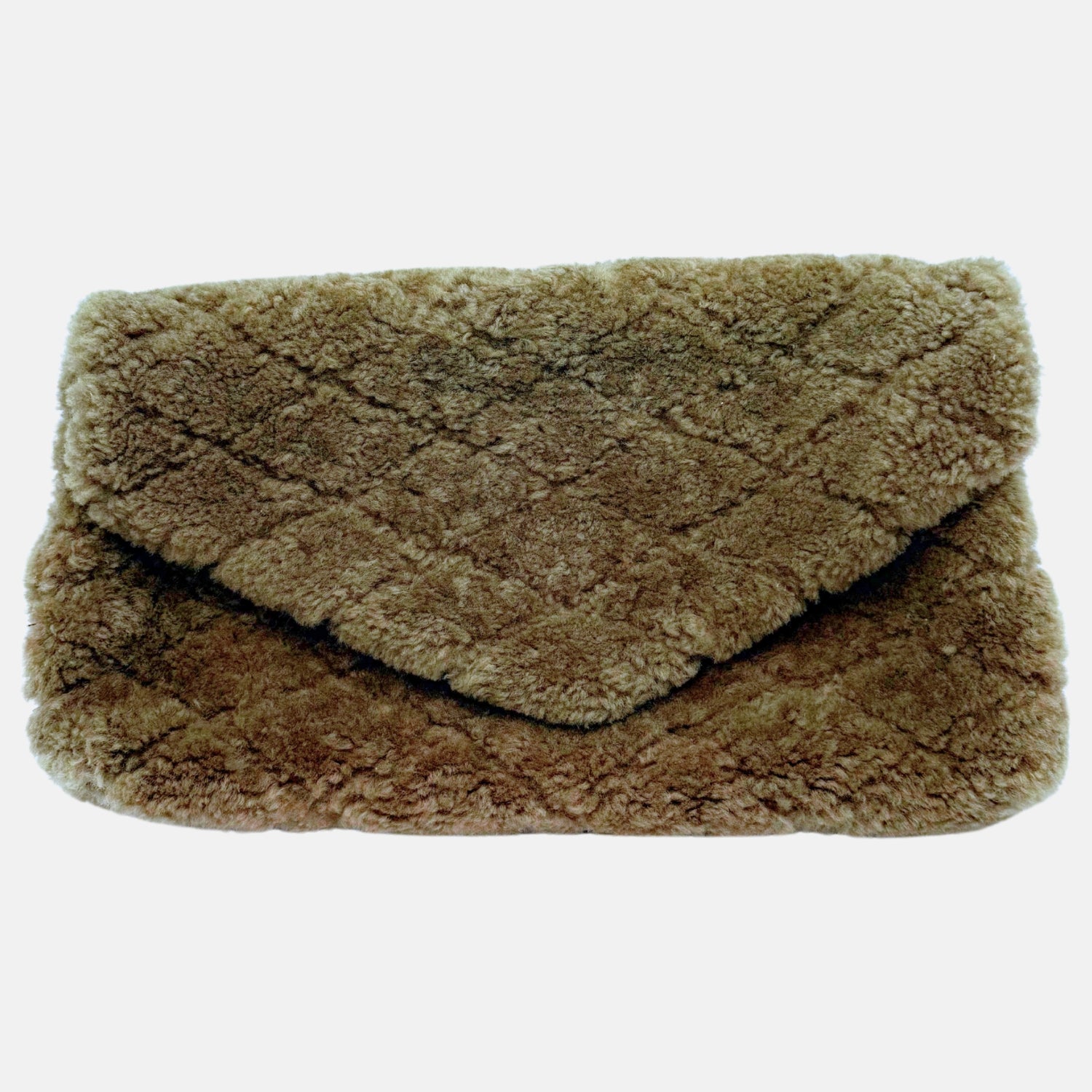 Envelope Clutch Olive Brown Quilted Shearling Medium
