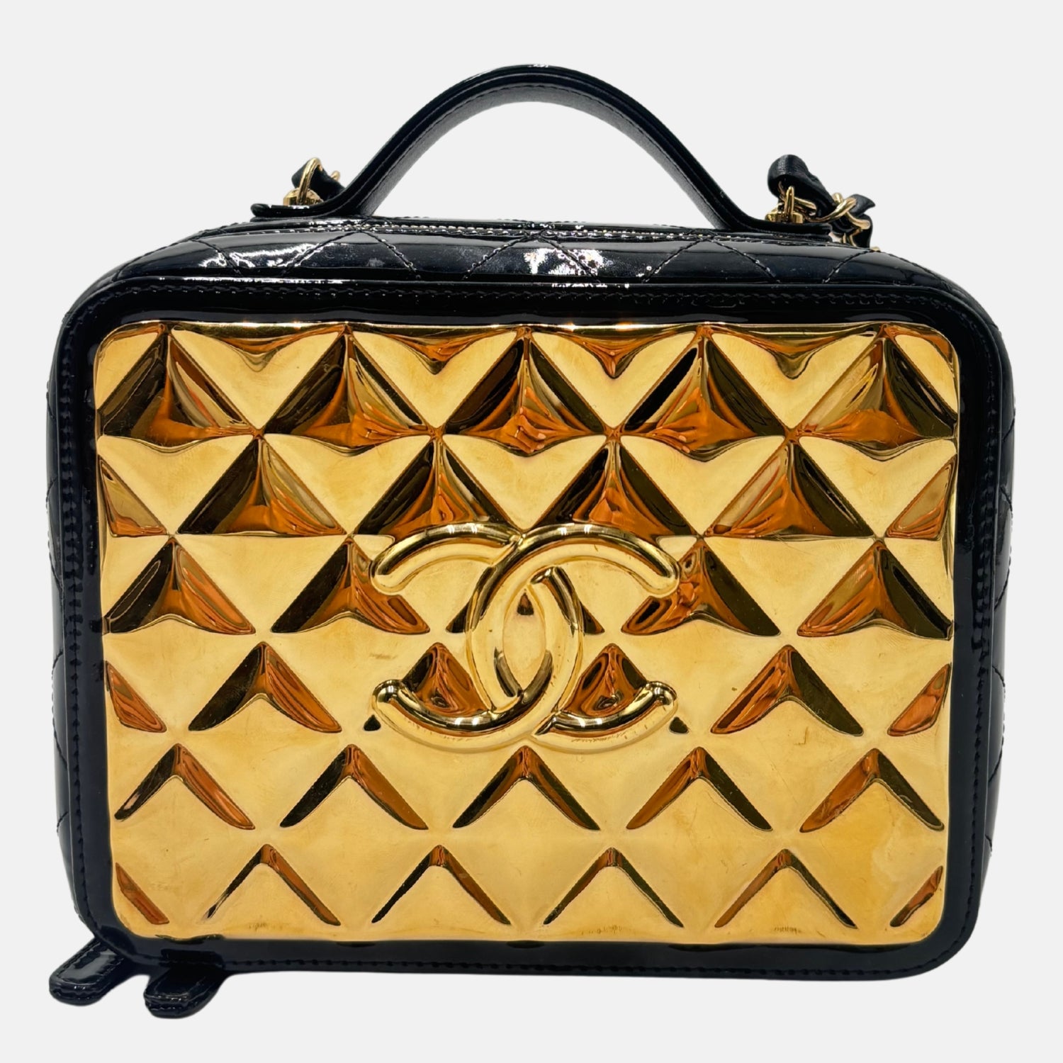 Vanity Case Gold Quilted Patent