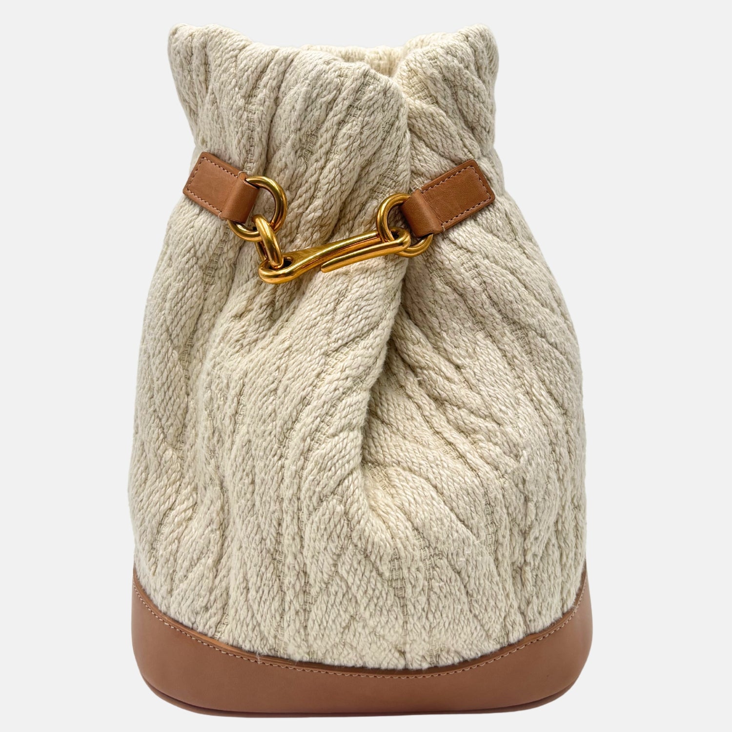 Sweater Hobo Bag Cream Knit and Leather