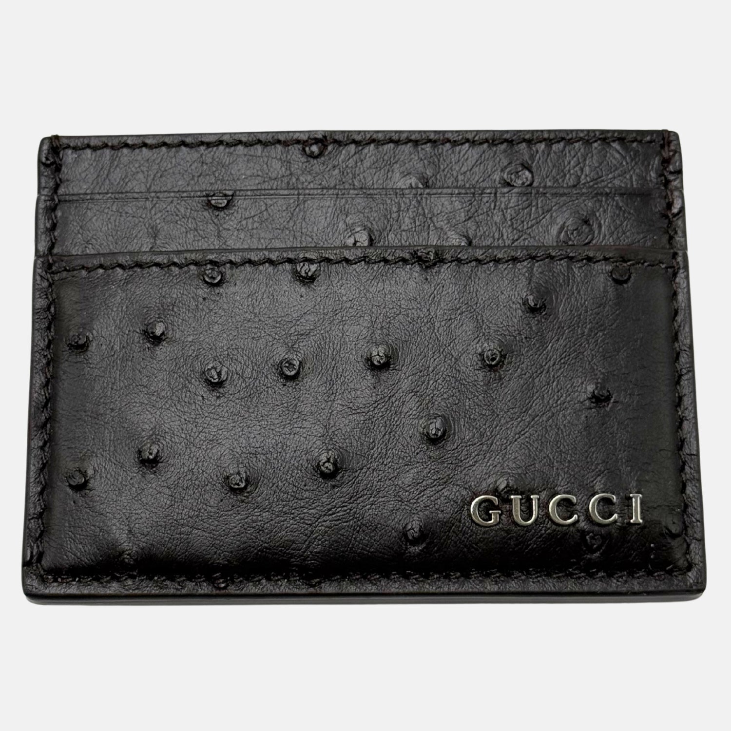 GUCCI Card Holder Black Ostrich Leather