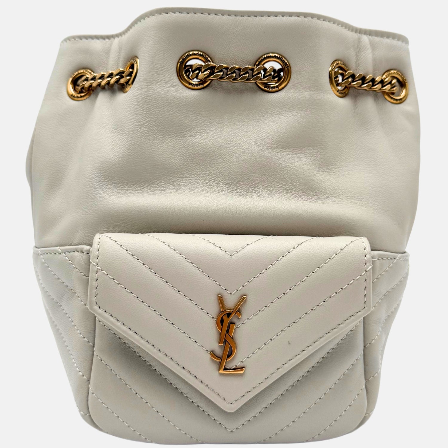 Jamie Bucket Bag White Quilted Lambskin