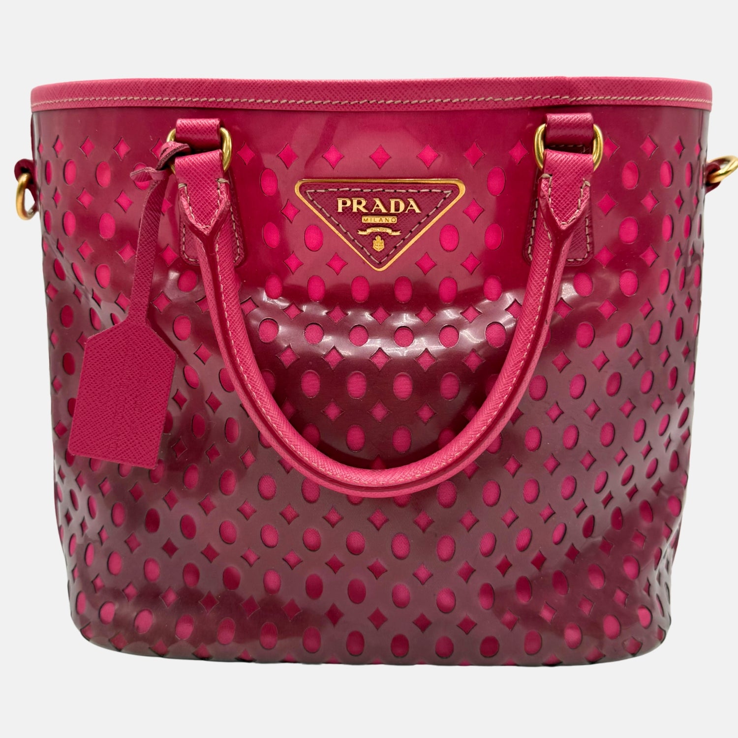 Tote Bag Pink Patent Dot Cutout Leather