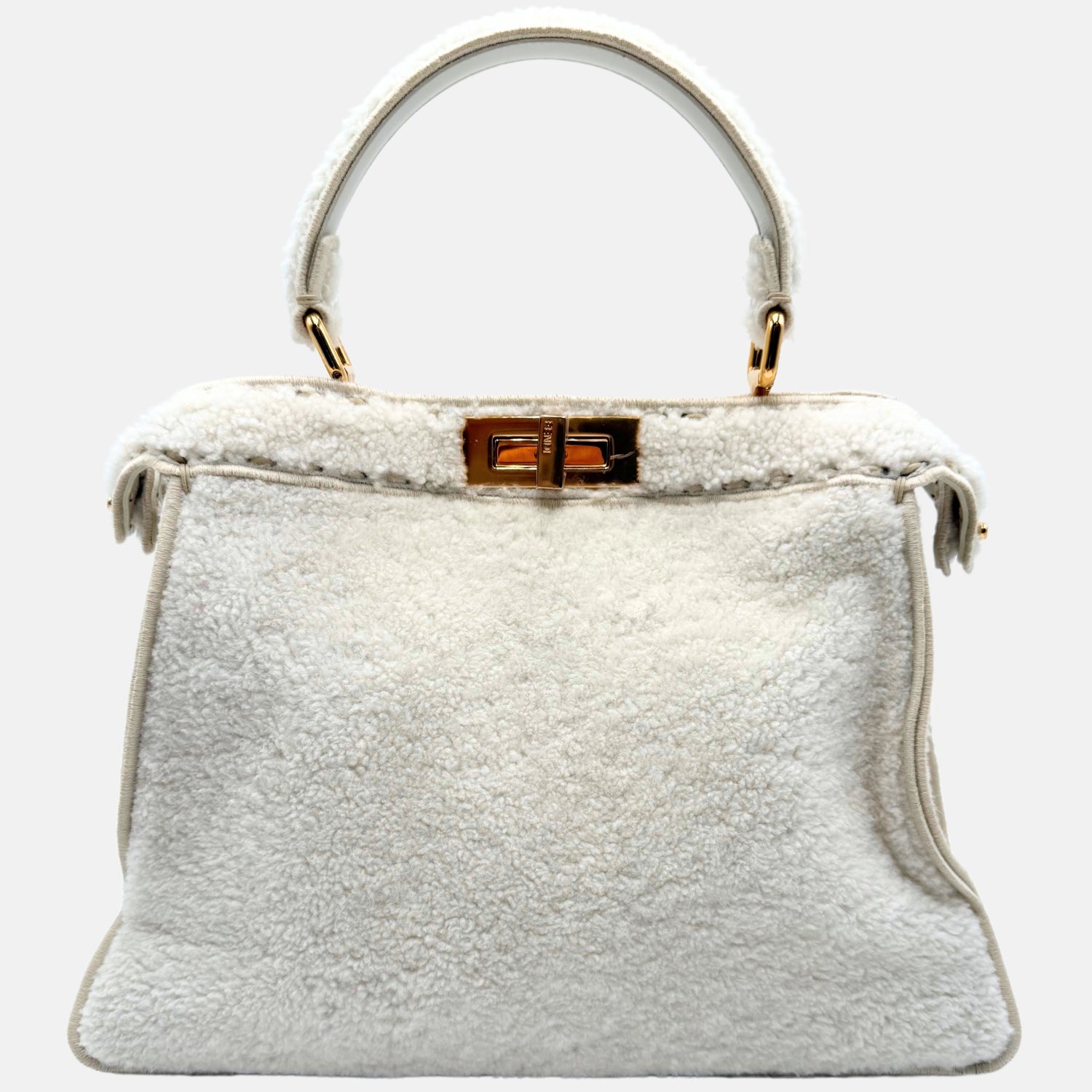 Peekaboo Medium Top Handle Bag White Shearling and Leather