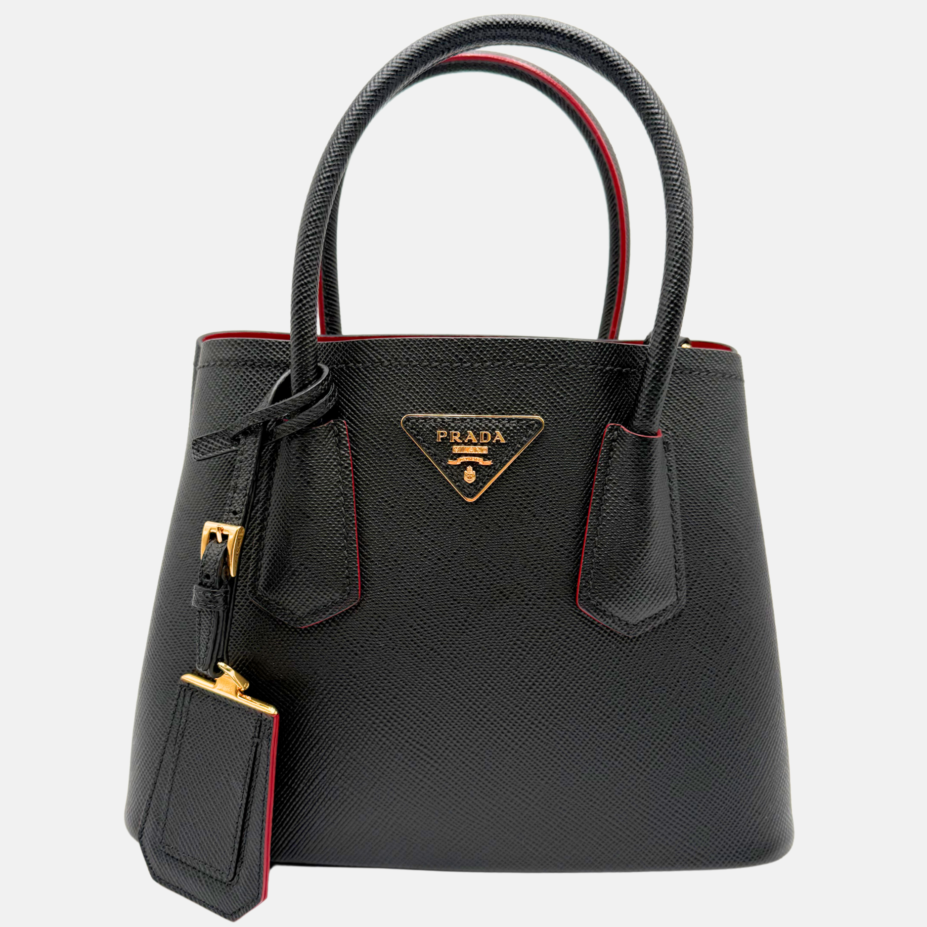 Prada Saffiano Cuir Small Double Bag Black Fuoco