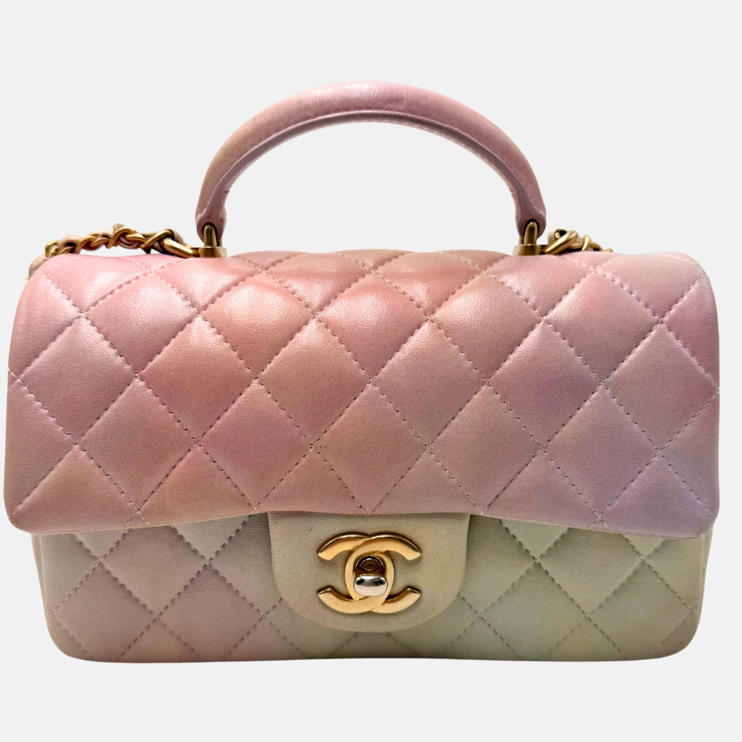 CHANEL Coco Handle Bag Rainbow Ombre Quilted Lambskin