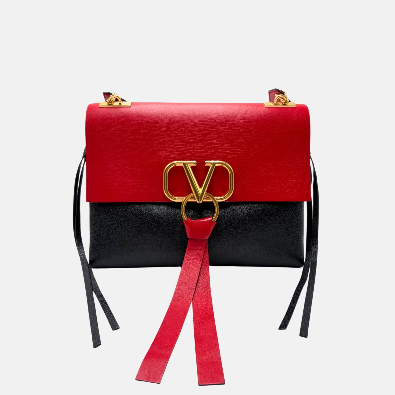 Signature Two-Tone Crossbody Bag Red and Black Leather