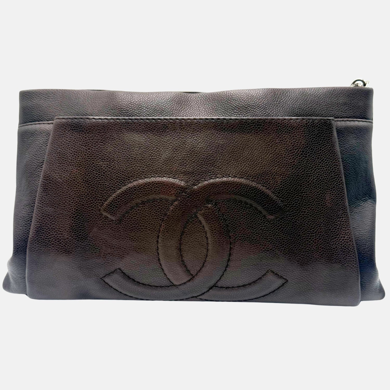 Shoulder Tote Brown Caviar Leather