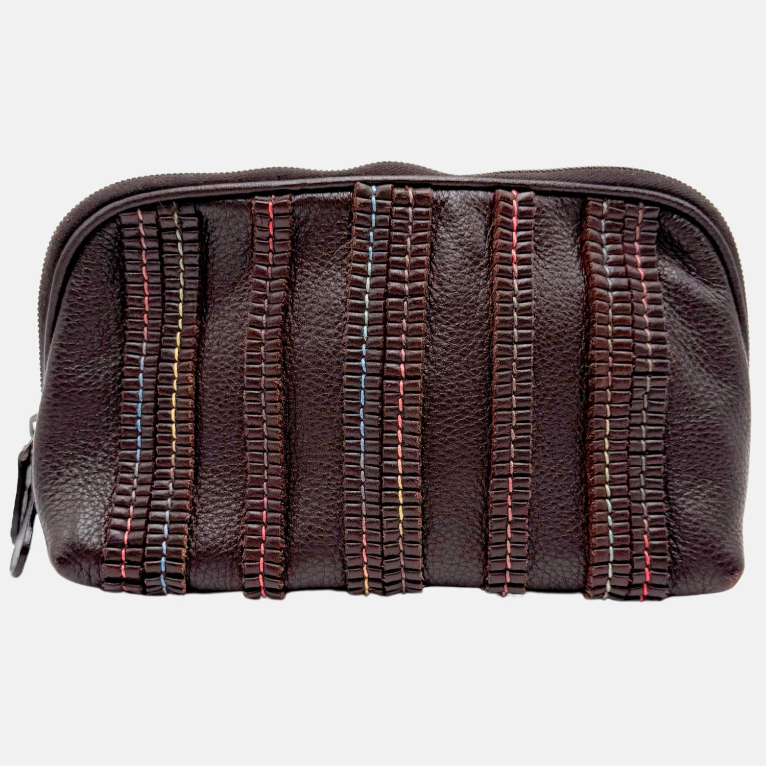 Clutch Dark Brown Multicolor Stitched Stripes