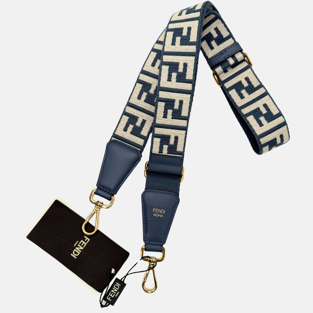 FENDI Bag Strap Blue Beige Denim Jacquard