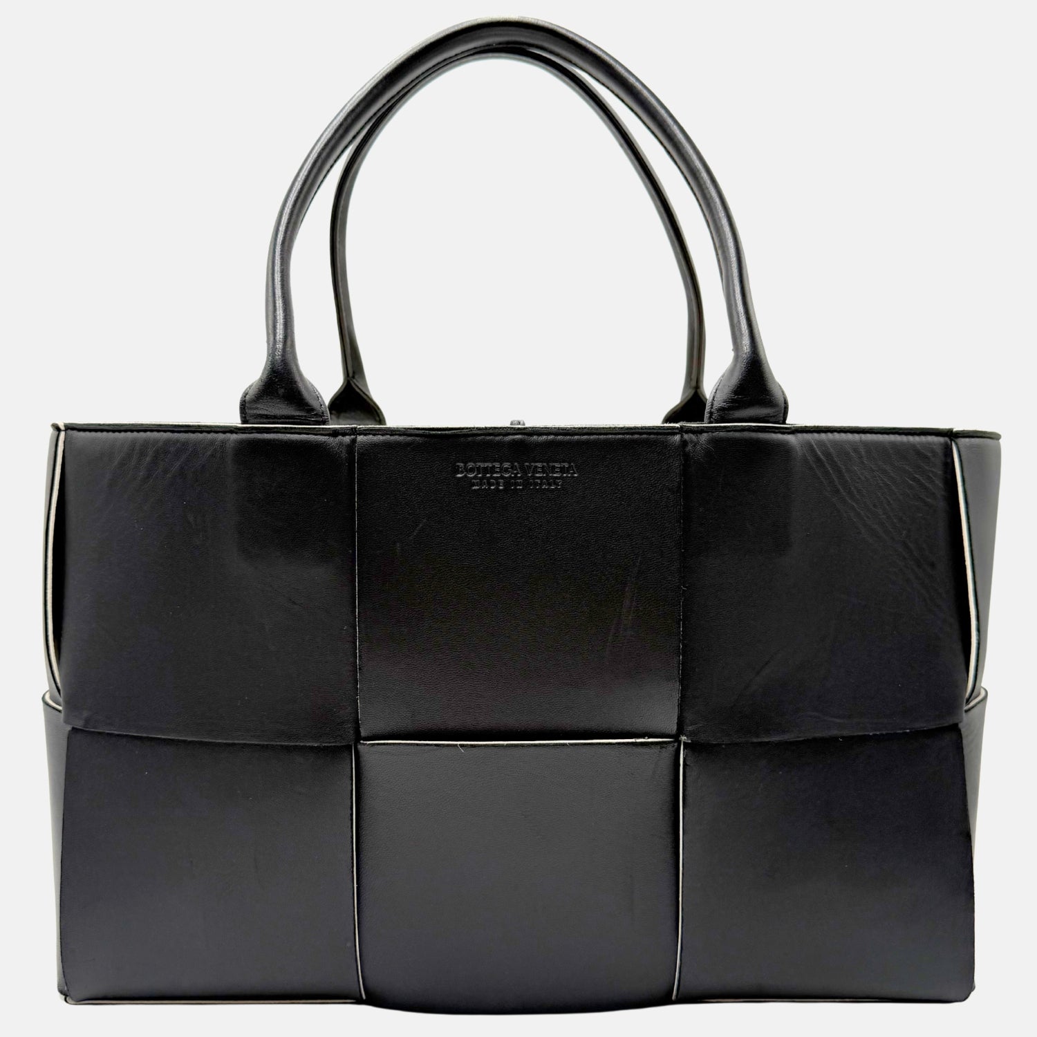 Arco Tote Bag Black Intreccio Leather