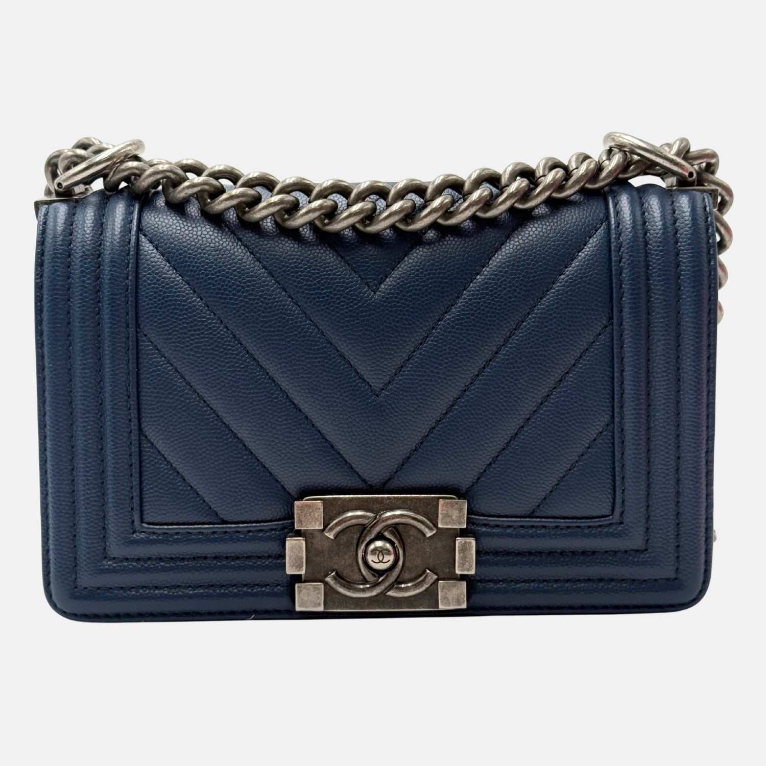 Boy Bag Navy Quilted Leather Small