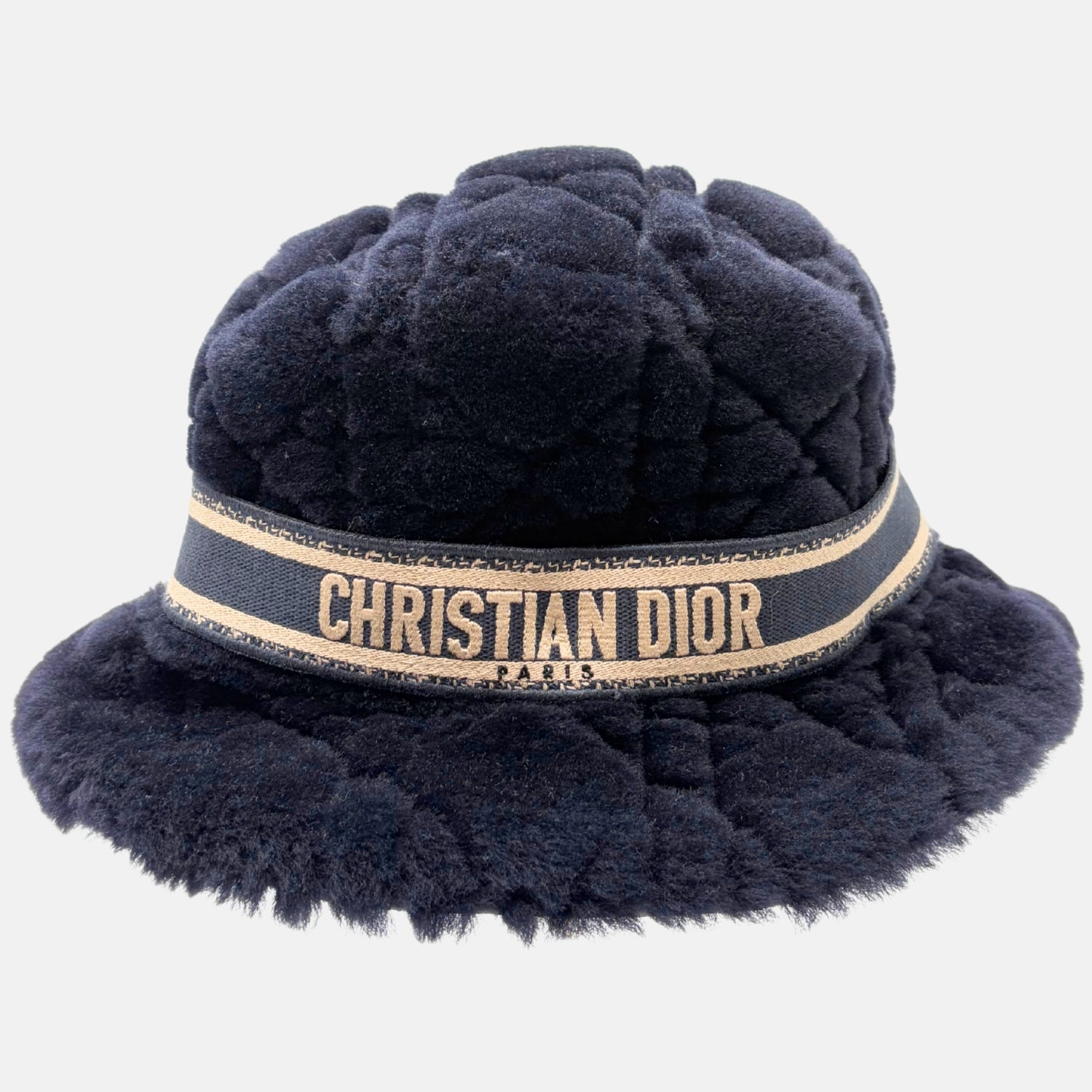Bucket Hat Navy Blue Quilted Shearling