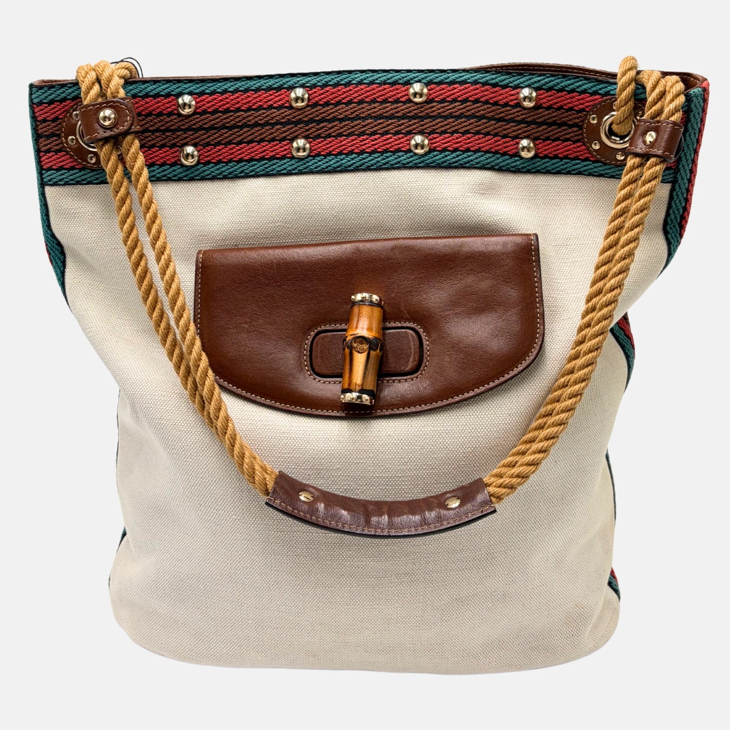 Canvas Bamboo Tote Beige