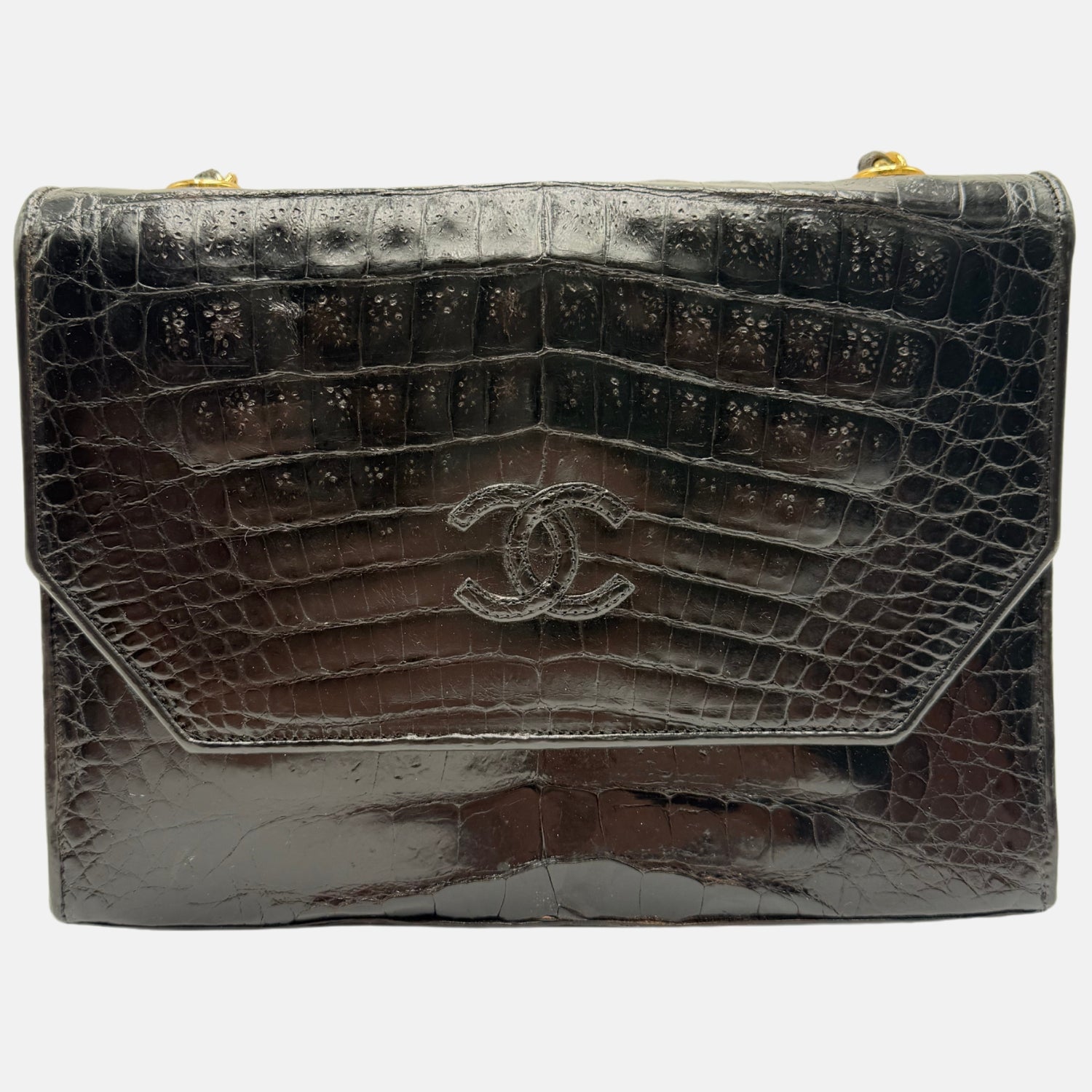 Flap Bag Black Crocodile Leather Medium
