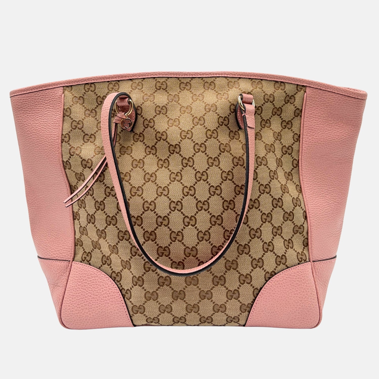 GUCCI GG Canvas Pink Leather Trim Tote