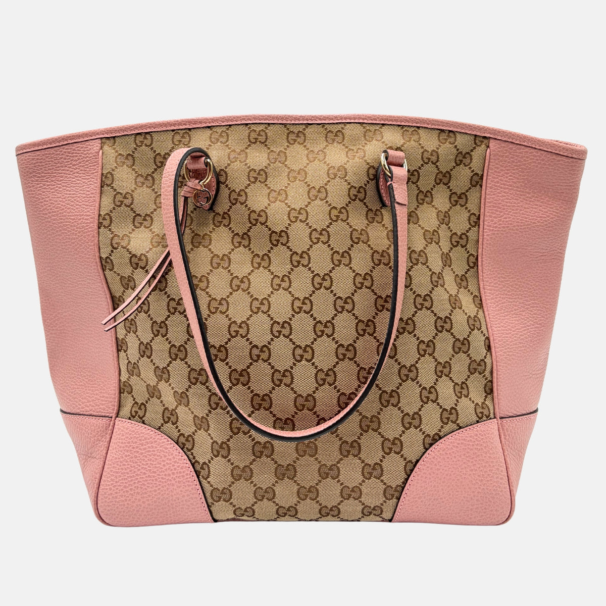 GUCCI GG Canvas Pink Leather Trim Tote