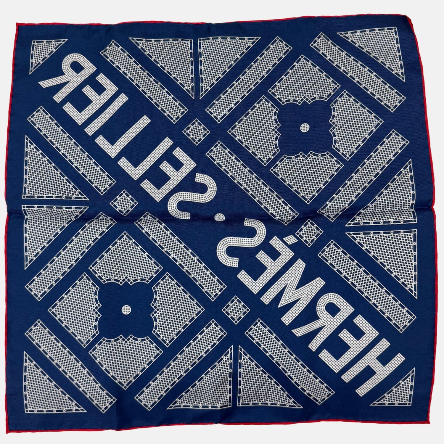 Carré Pocket Sellier Scarf 45 Navy Blue Silk with Box