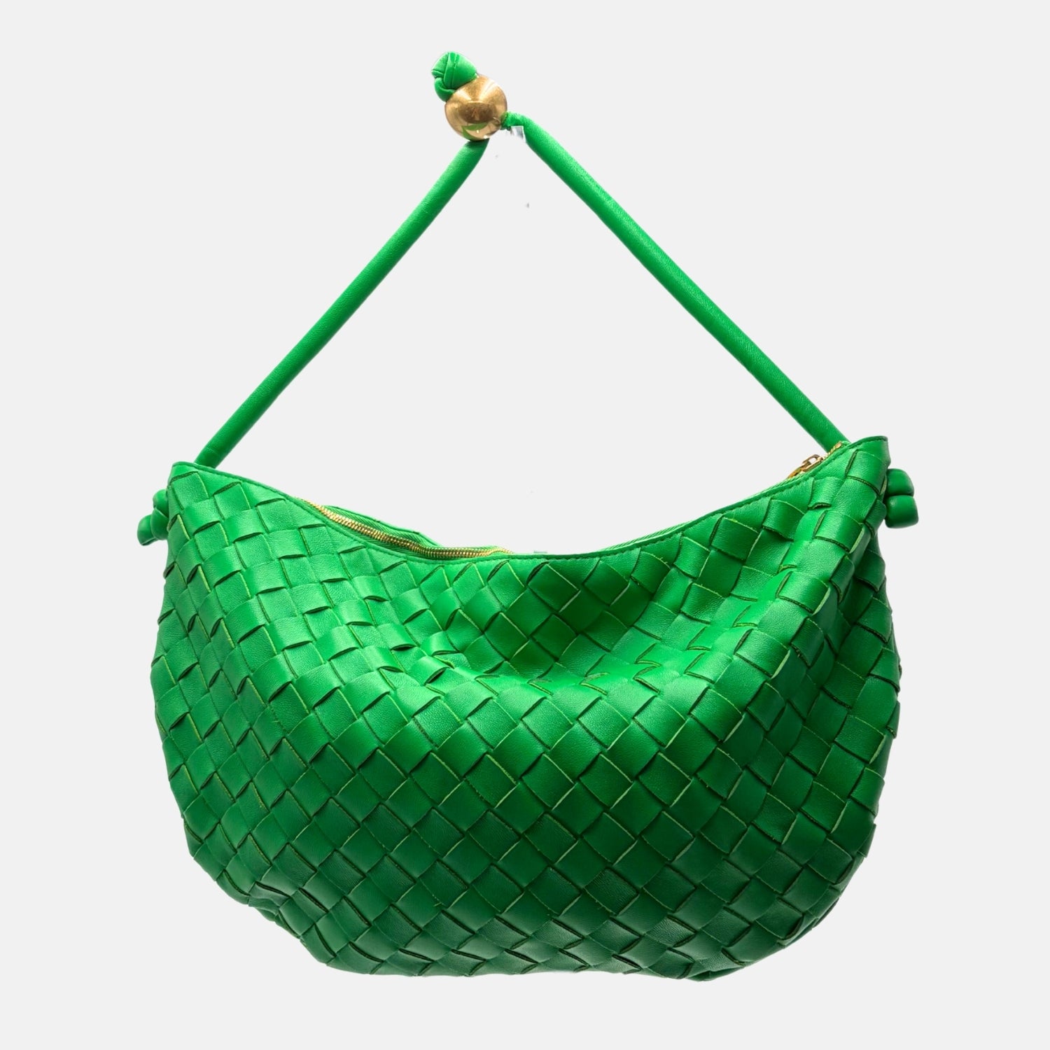 Shoulder Bag Green Intrecciato Leather