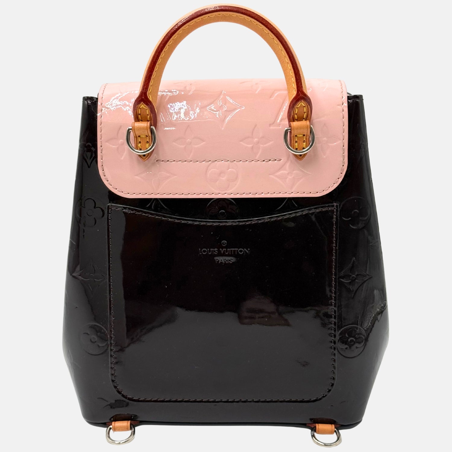 Backpack Rose Ballerine and Burgundy Vernis Monogram Montaigne Mini