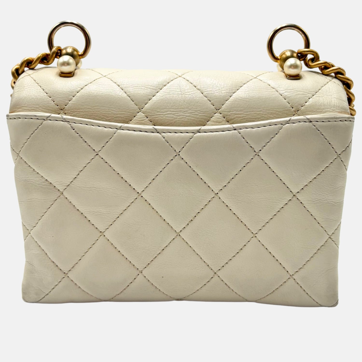 Mini Flap Bag White Quilted Lambskin with Pearl Detail