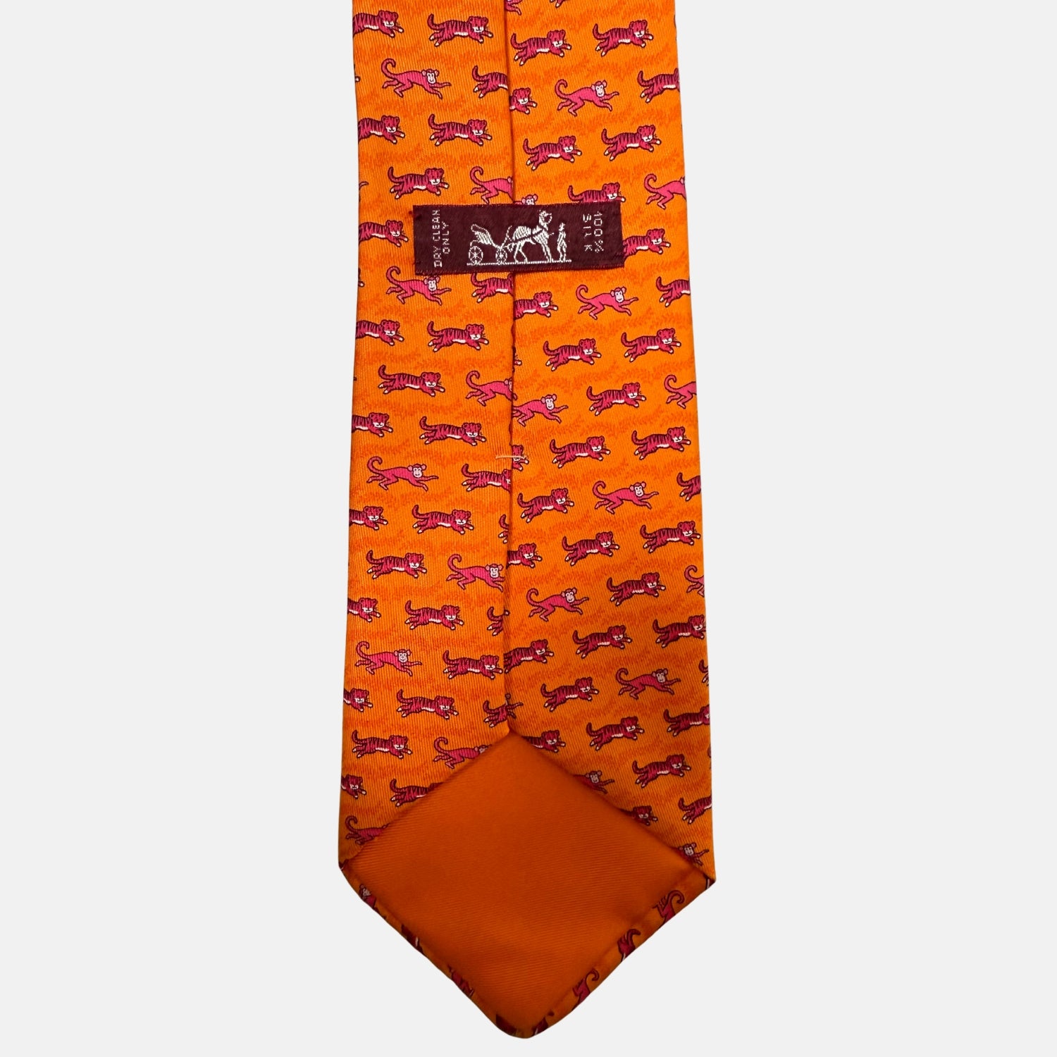 Tie Orange Silk Monkey and Tiger Print