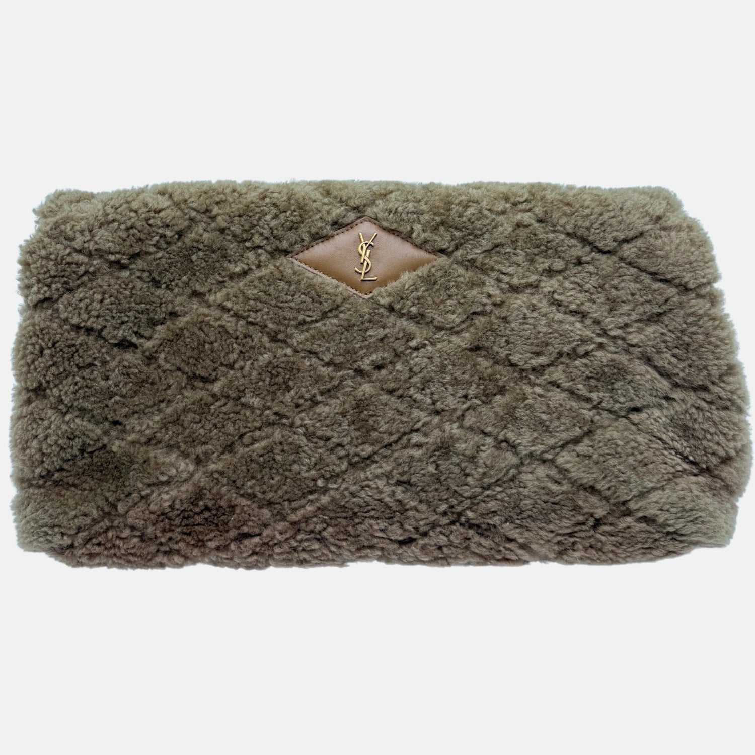 Envelope Clutch Olive Brown Quilted Shearling Medium