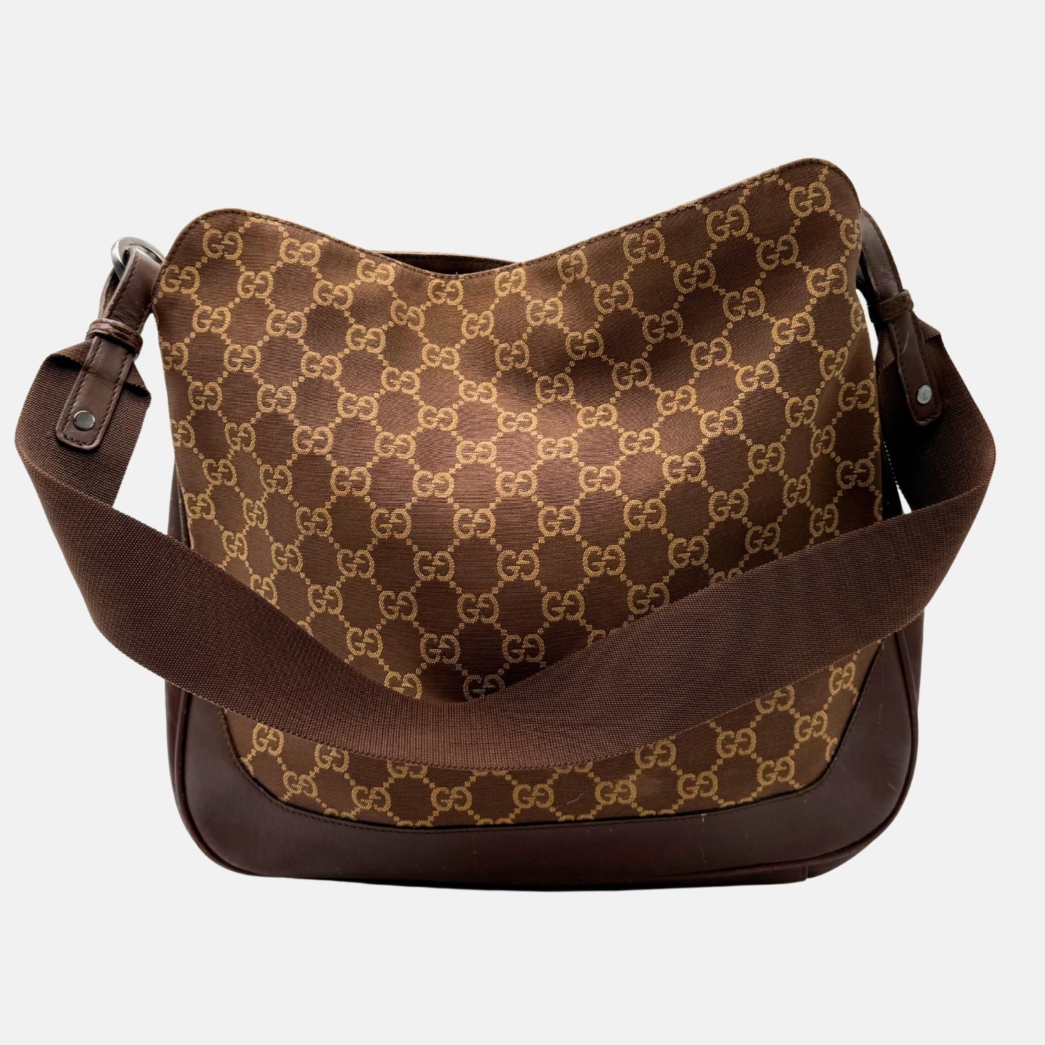 Shoulder Bag Brown Canvas with Bamboo Handle