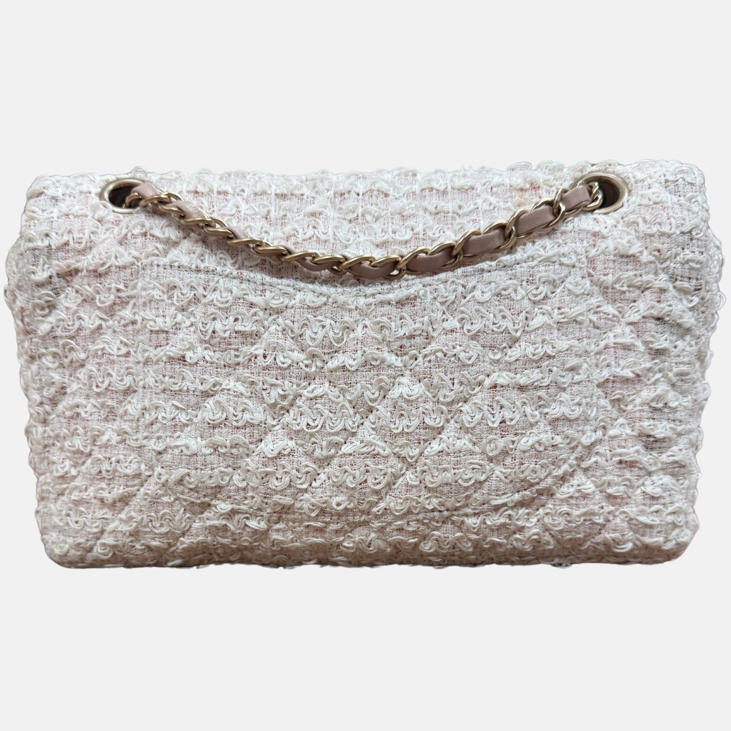 Classic Flap Bag Pink and White Tweed Small