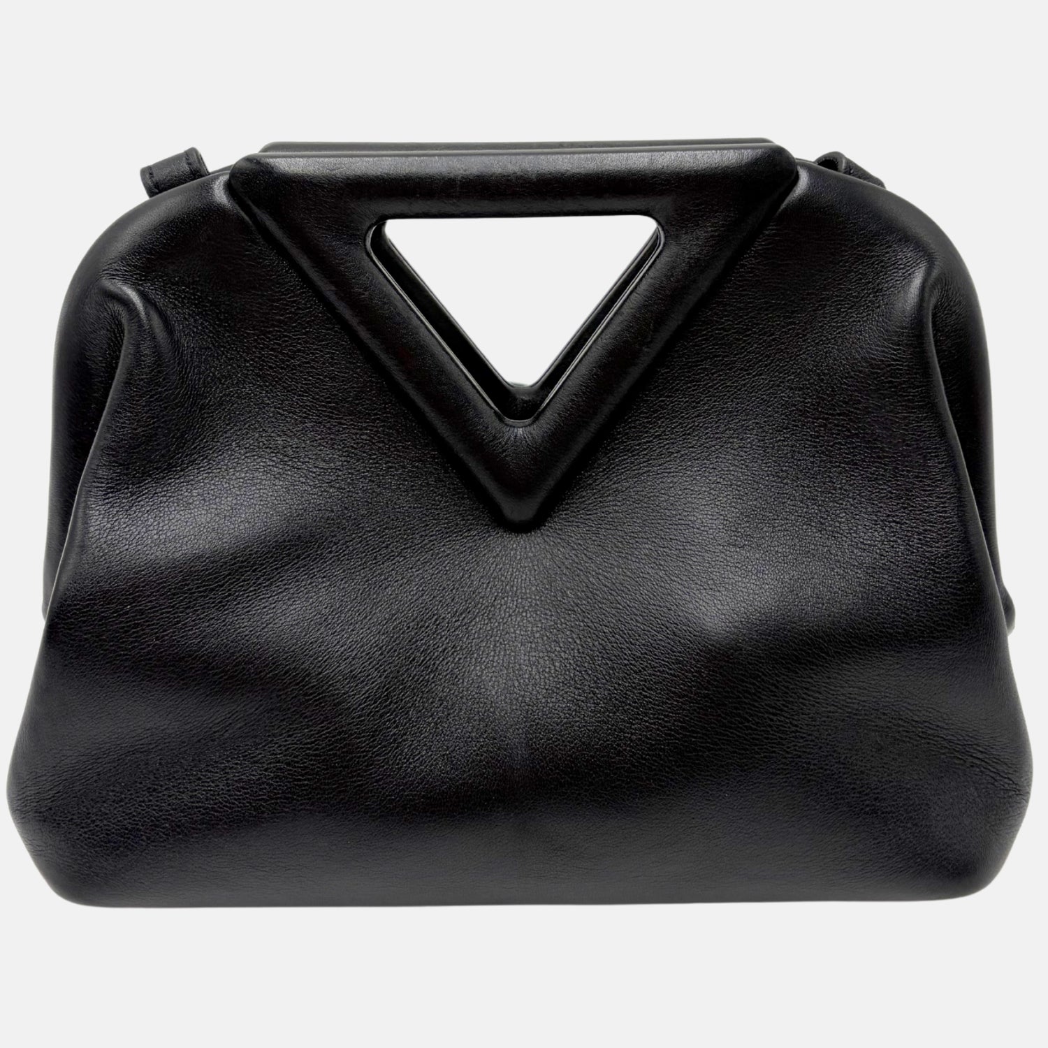 Triangle Top Handle Bag Black Leather
