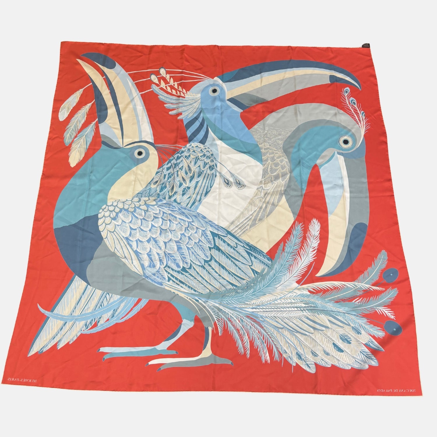 Toucans de Paradis Silk Scarf Red/Blue