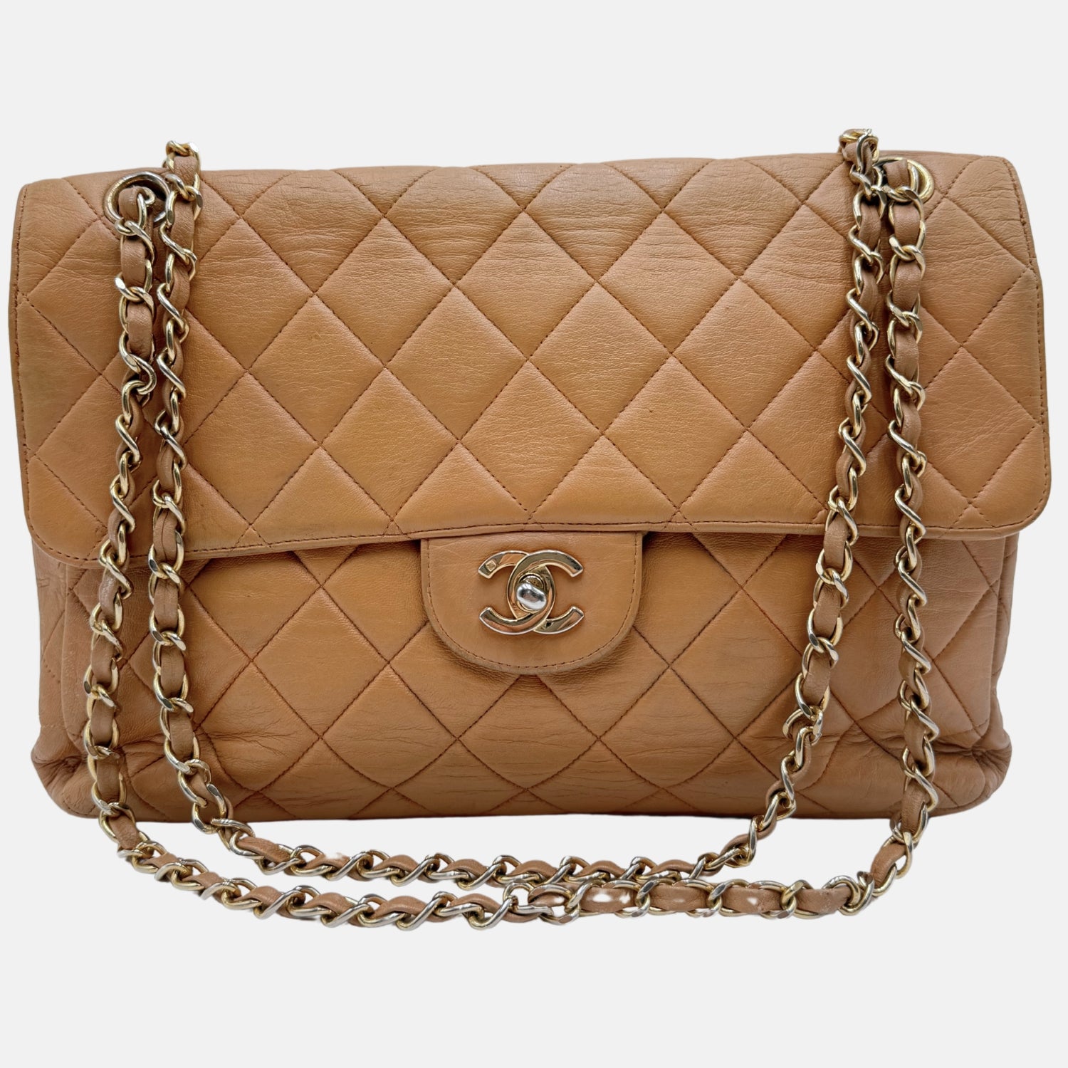 Reversible Flap Bag Beige Quilted Lambskin Jumbo