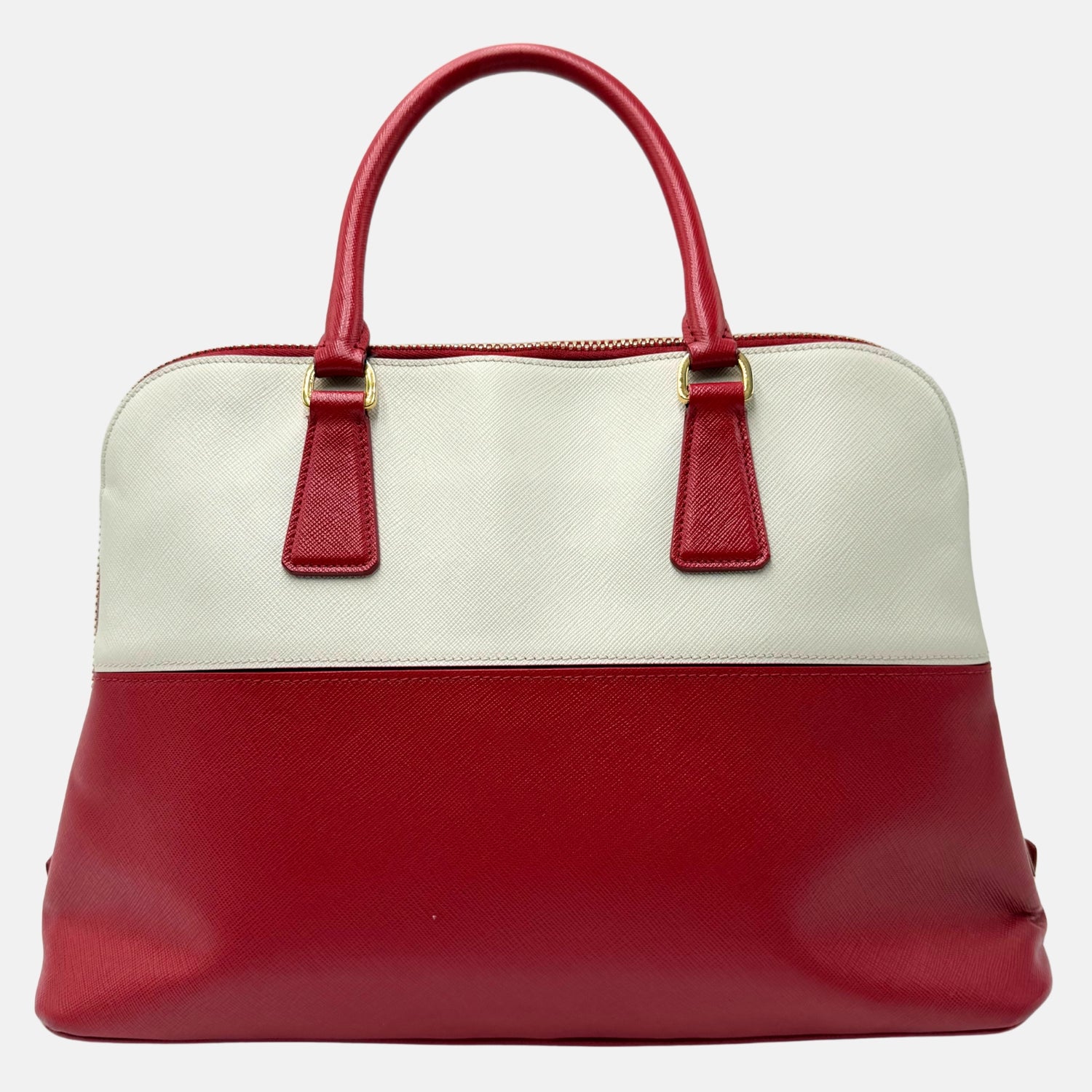 Promenade Top Handle Bag White and Red Saffiano Leather