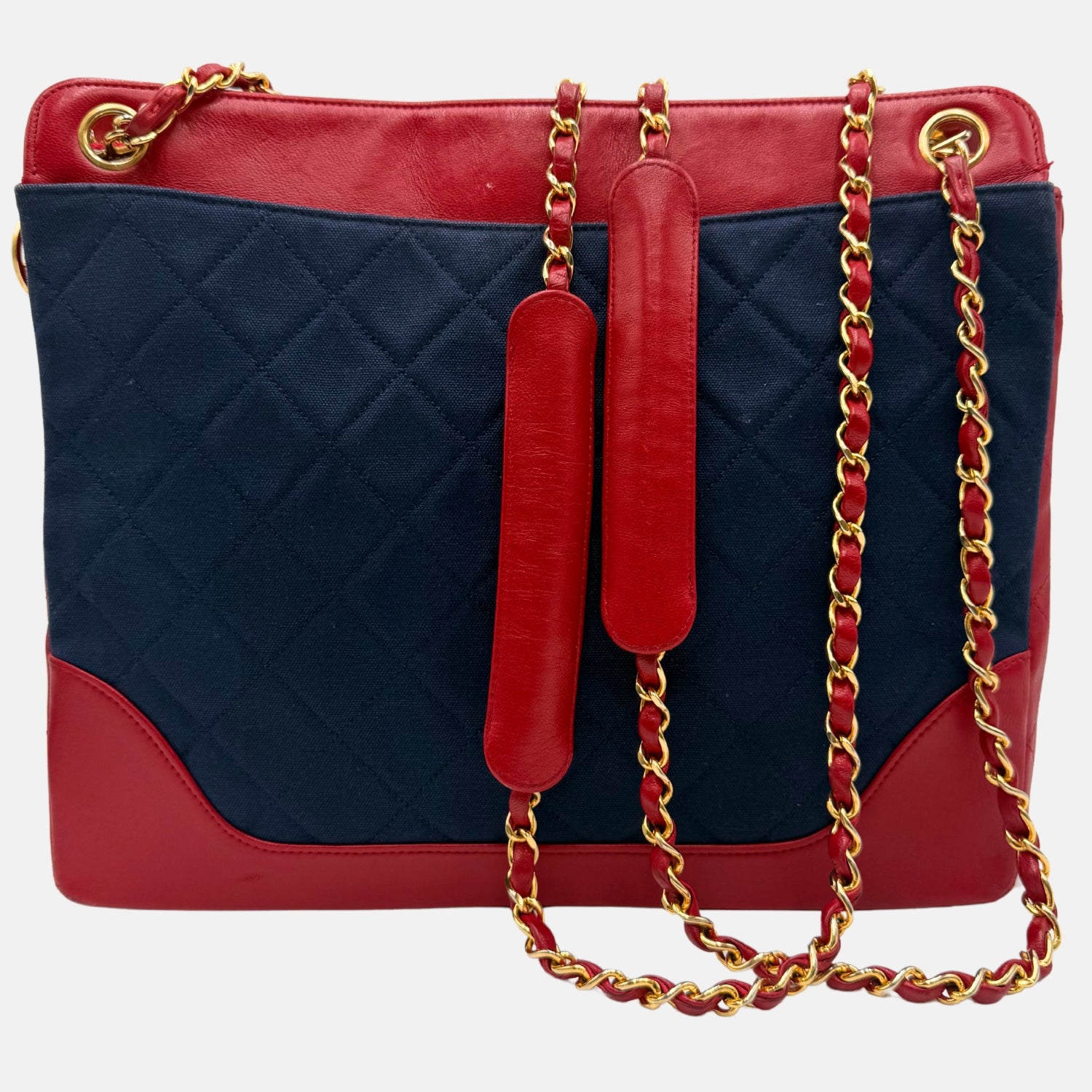 Tote Navy Velour and Red Leather Vintage