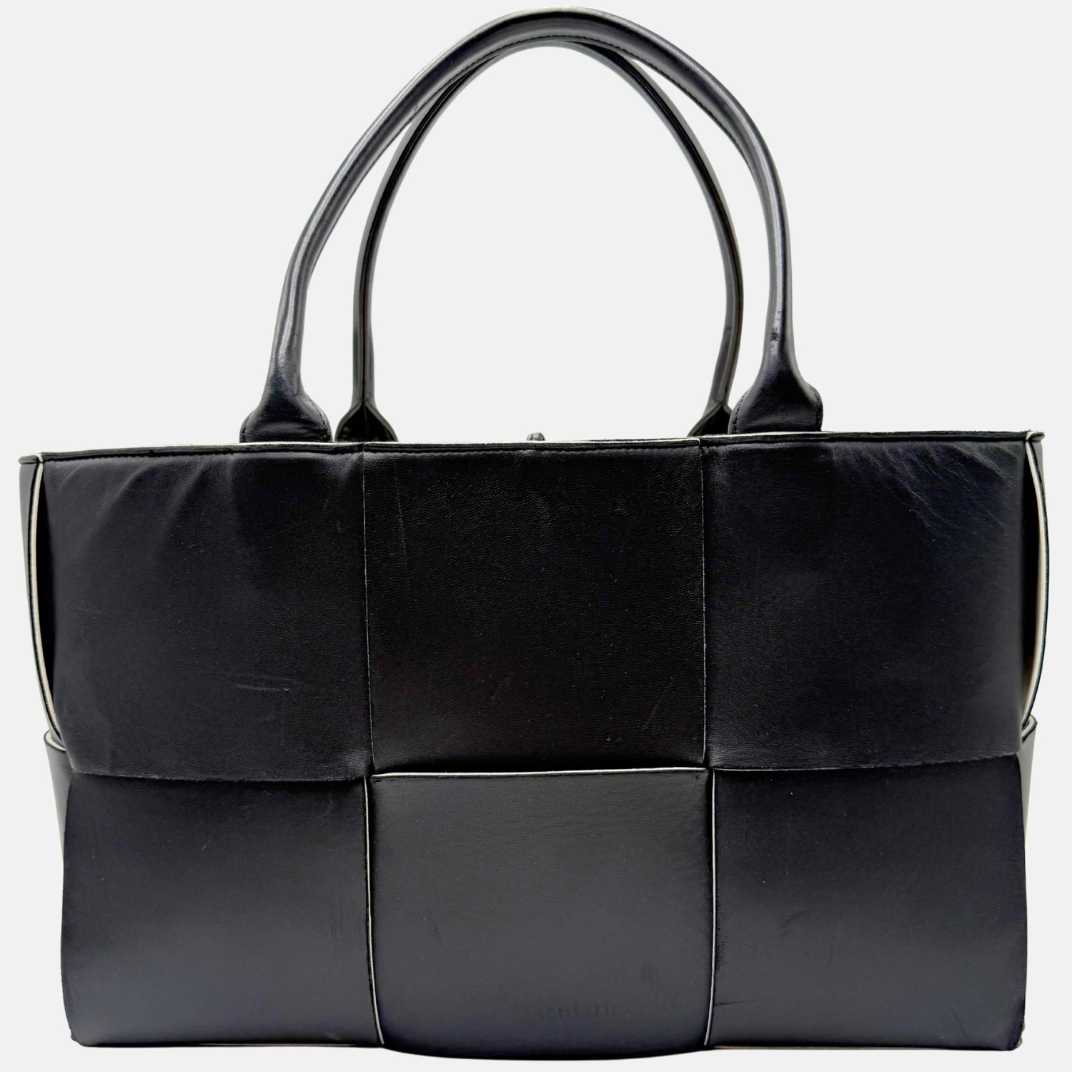 Arco Tote Bag Black Intreccio Leather