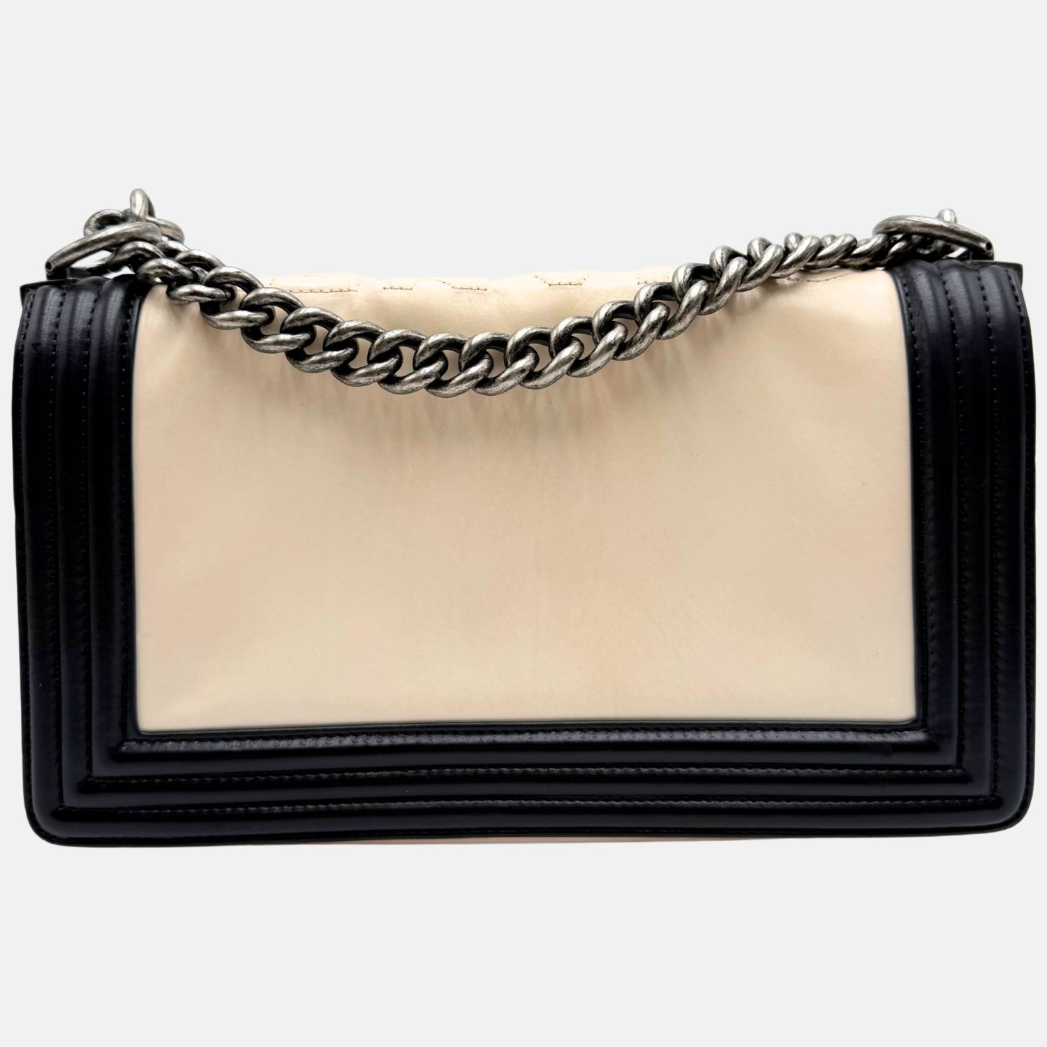 Boy Bag Black and Cream Leather Medium