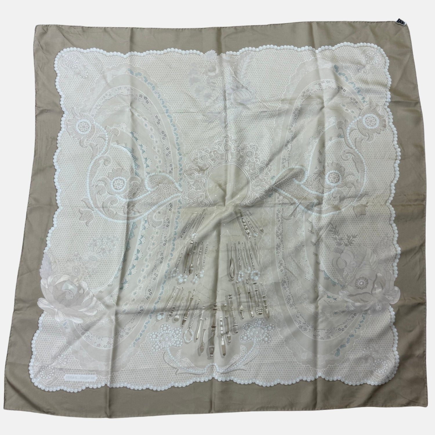 Scarf Beige and Sage Silk 90